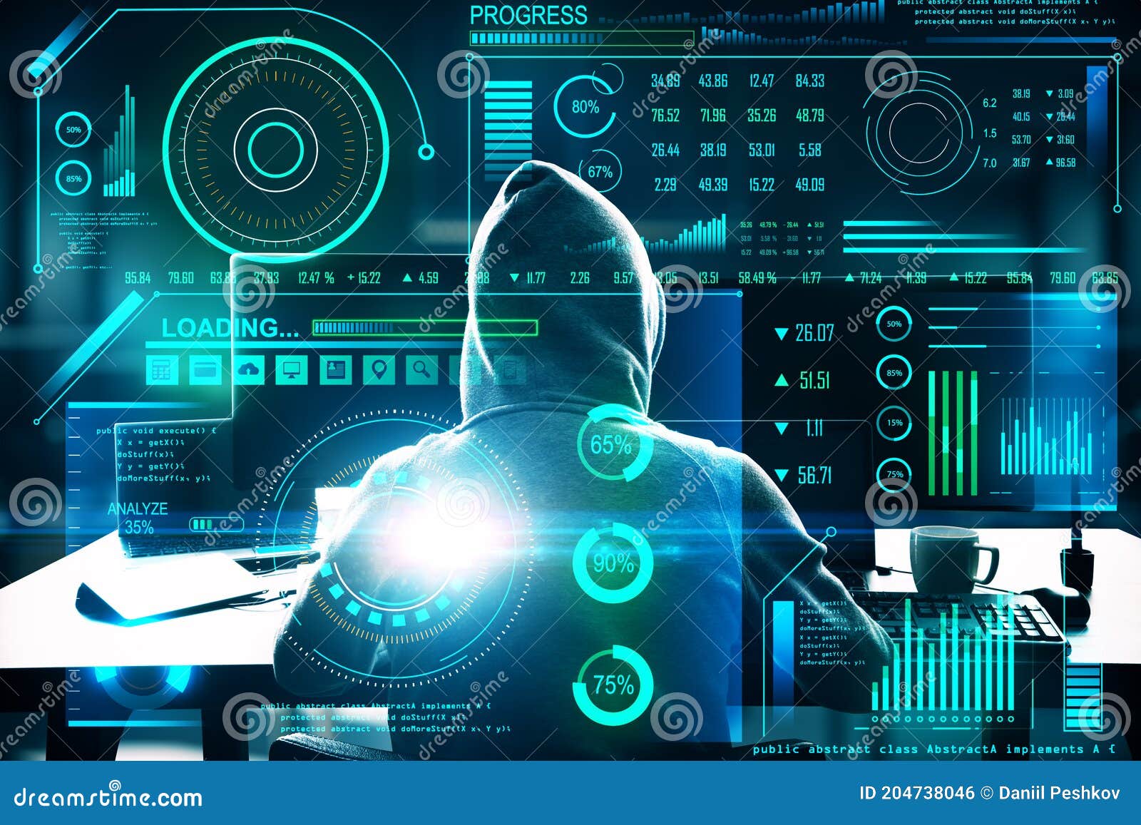 Hacker Using Computer with Software Interface Stock Photo Image of