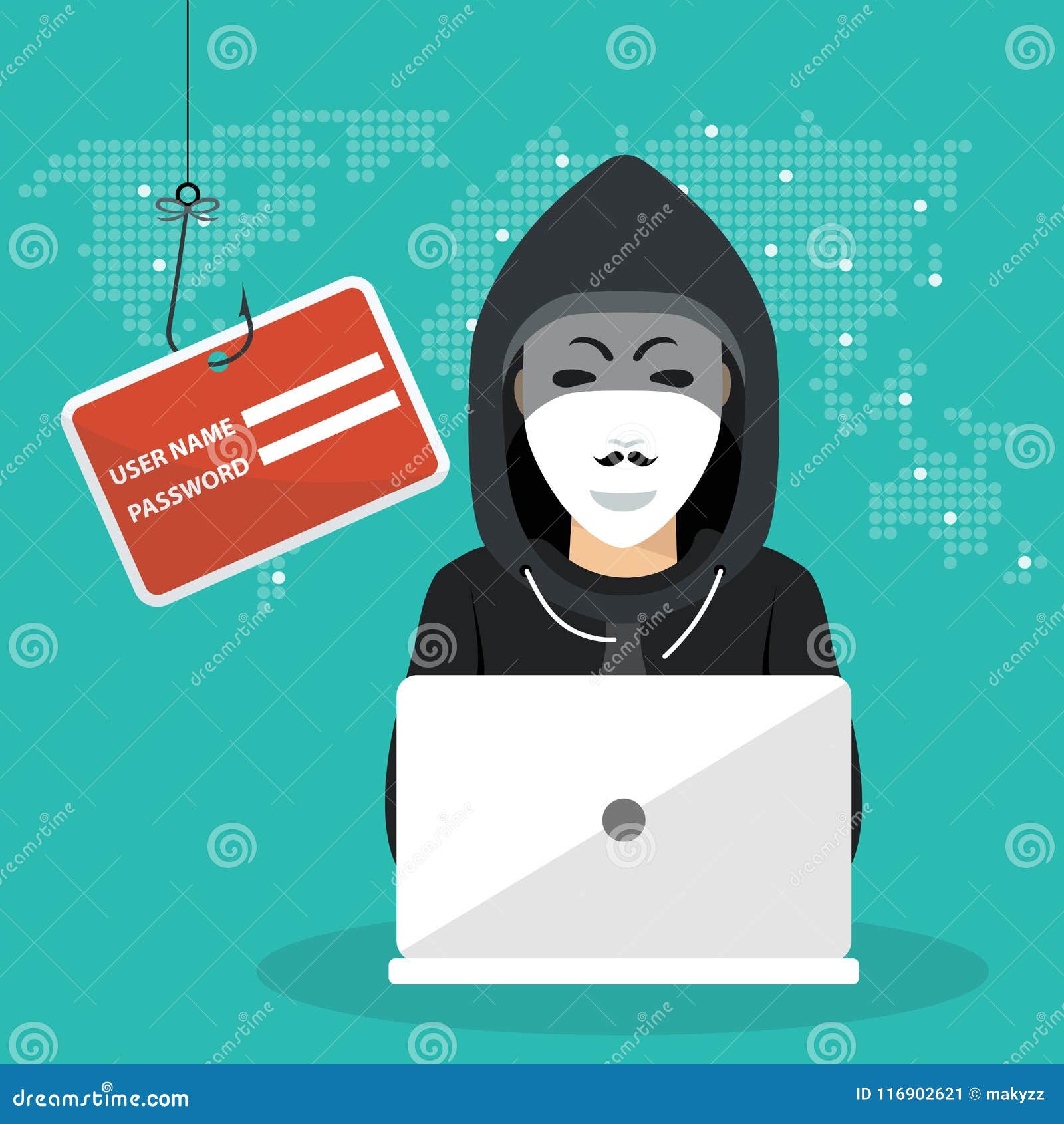 Hacking Phishing Attack. Hacker Sitting with Lap Top and Hacking Secret