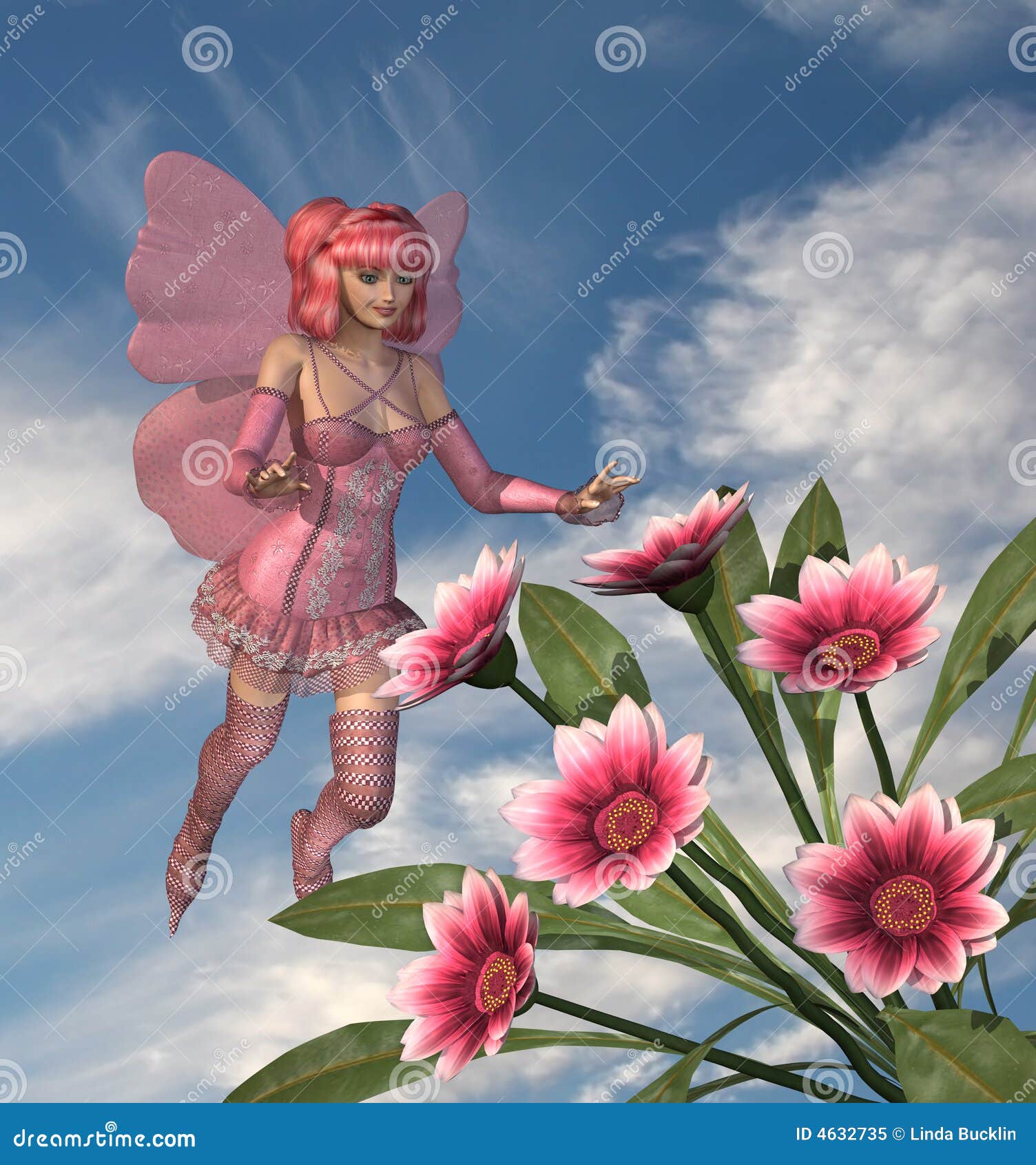 Hada rosada con las flores stock de ilustración. Ilustración de hadas -  4632735