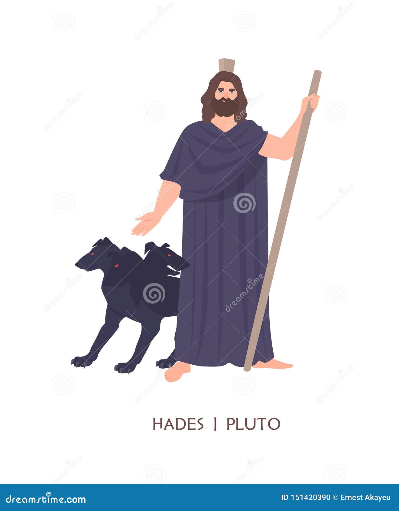 hades or pluto - god of dead, king of underworld in ancient greek and roman religion or mythology. male cartoon