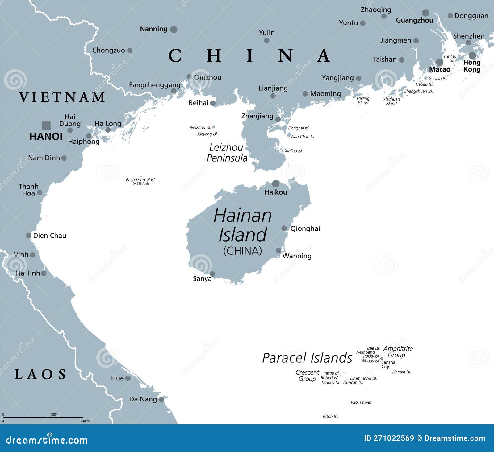 Hainan Surrounding Area Gray Political Map 271022569 