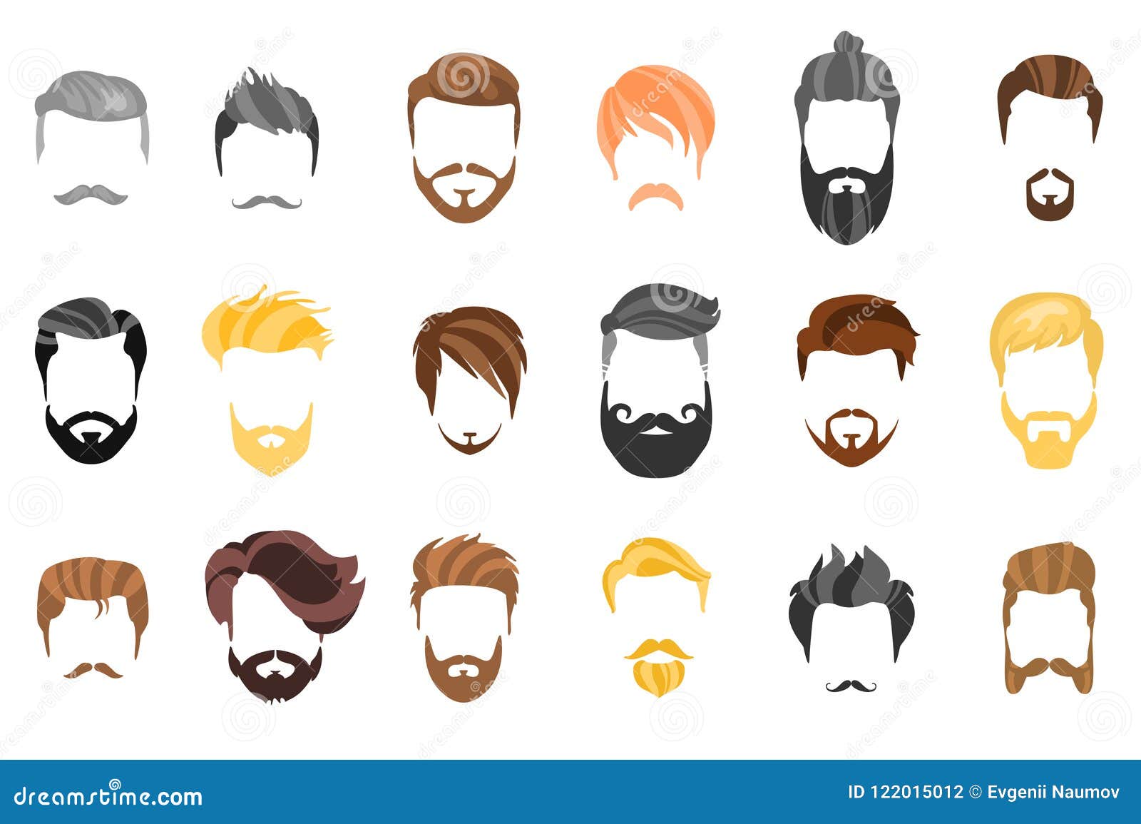 Hairstyle Beard And Hair Face Cut Mask Flat Cartoon Vector