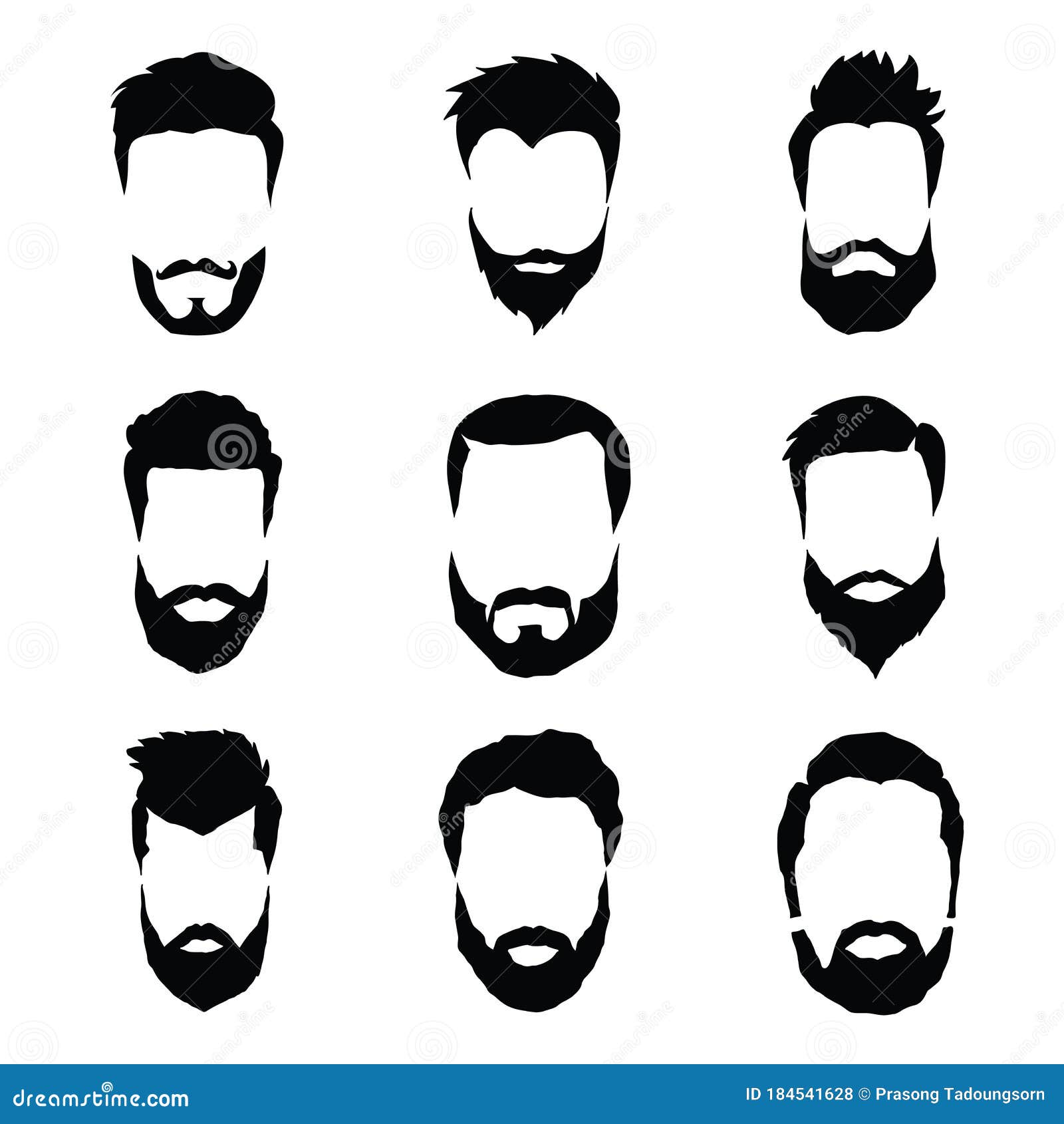 Hair and Beards, Men Fashion Vector Illustration Set Stock Vector -  Illustration of face, collection: 184541628