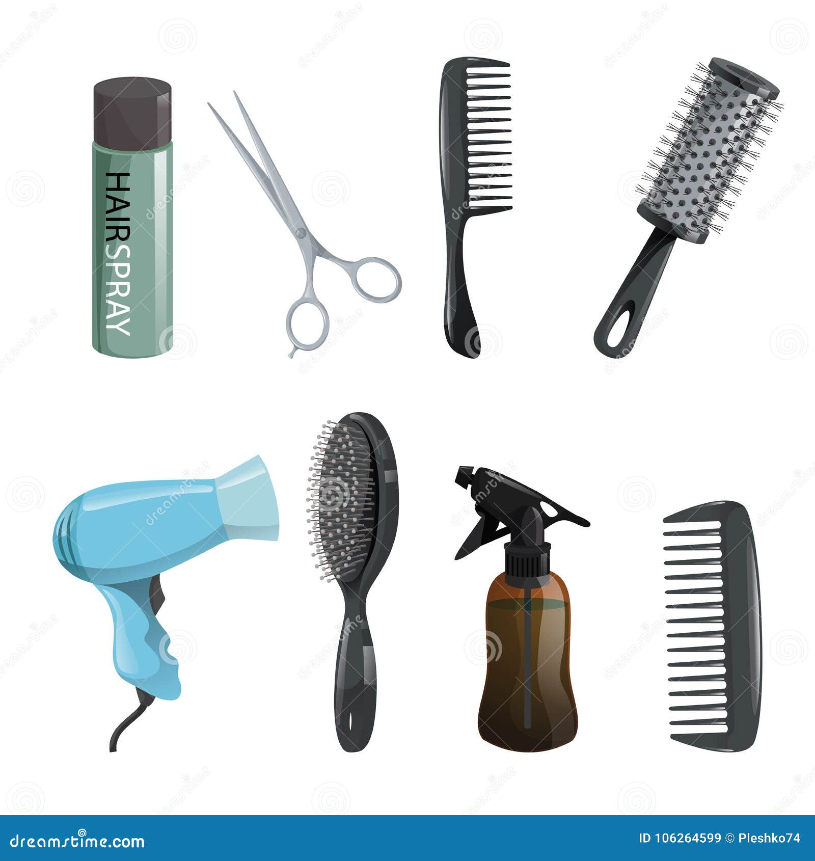 Hair Beauty Salon Equipment Set. Hairspray, Scissors, Comb, Hairbrush, Dryer Stock Vector - Illustration of hairstyle, female: 106264599 Hair Beauty Salon Equipment Set. Hairspray, Scissors, Comb, Hairbrush, Dryer Stock Vector - Illustration of hairstyle, female: 106264599