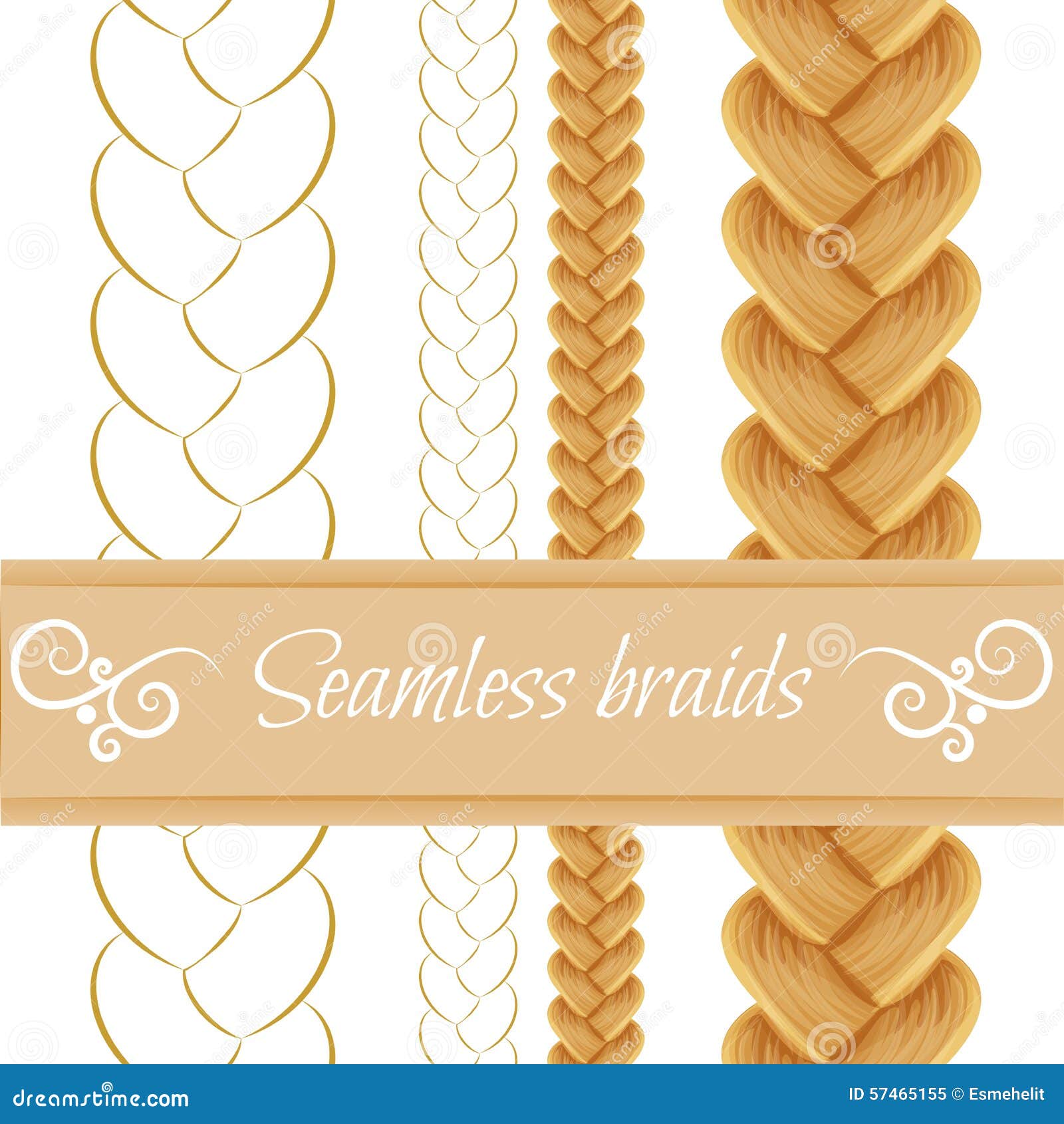 Hair Braided on White. Seamless Three Stock Vector Illustration of