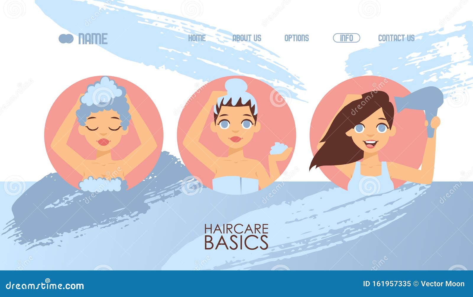 Hair Care Basics, Vector Illustration. Website Template, Haircare Products  Guide, Shampoo and Mask Stock Vector - Illustration of dryer, instruction:  161957335