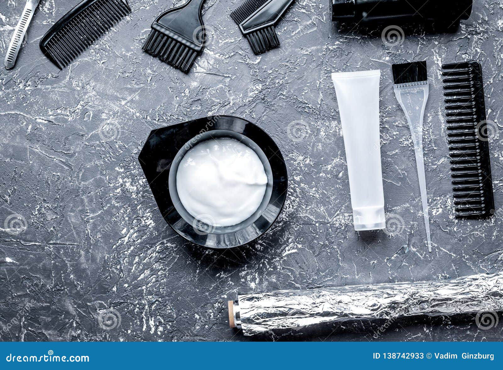 Download Hair Care Concept With Dye Tools On Gray Background Top ...