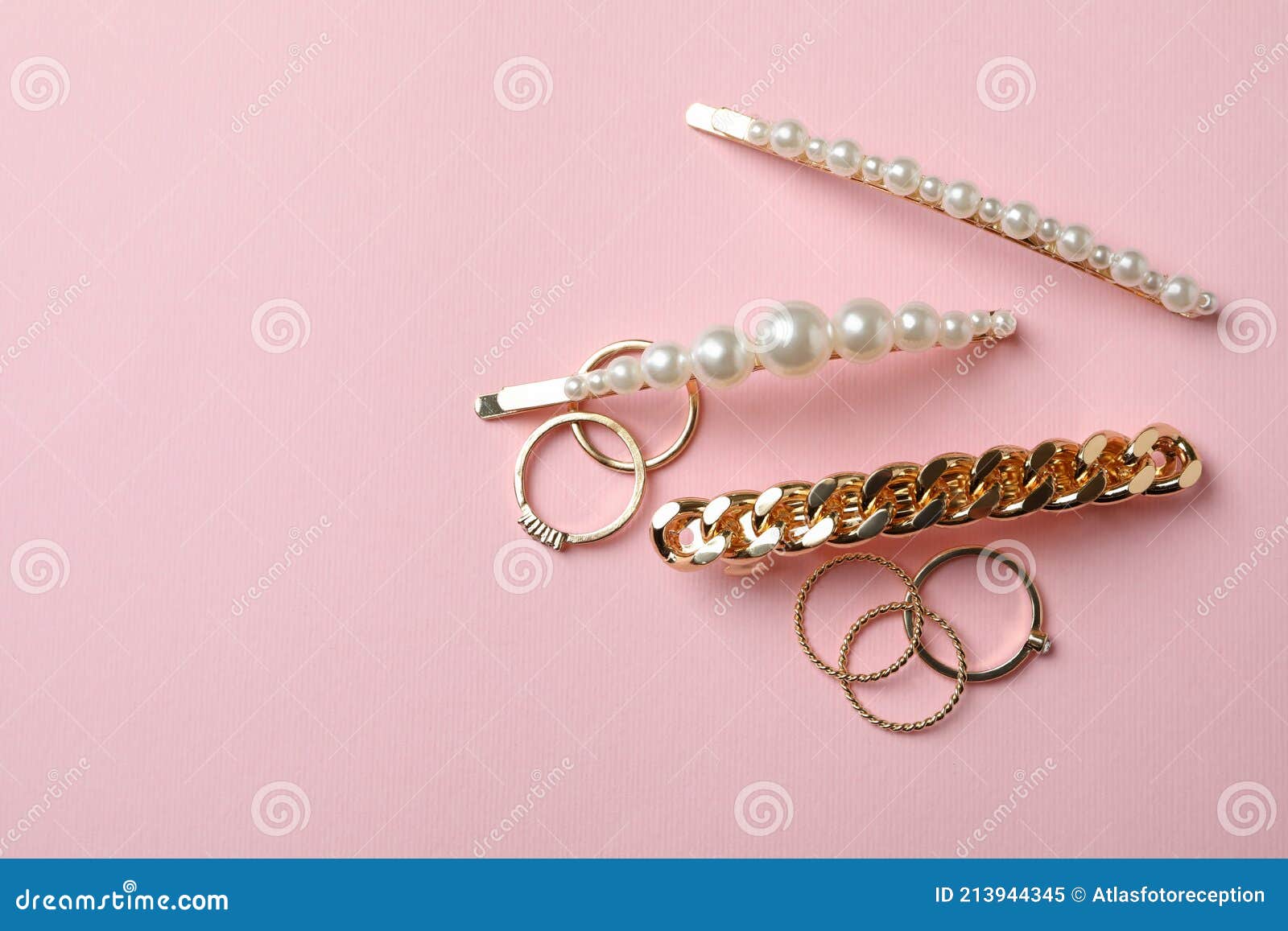 Hair Clips and Rings on Pink Background Stock Image Image of clip