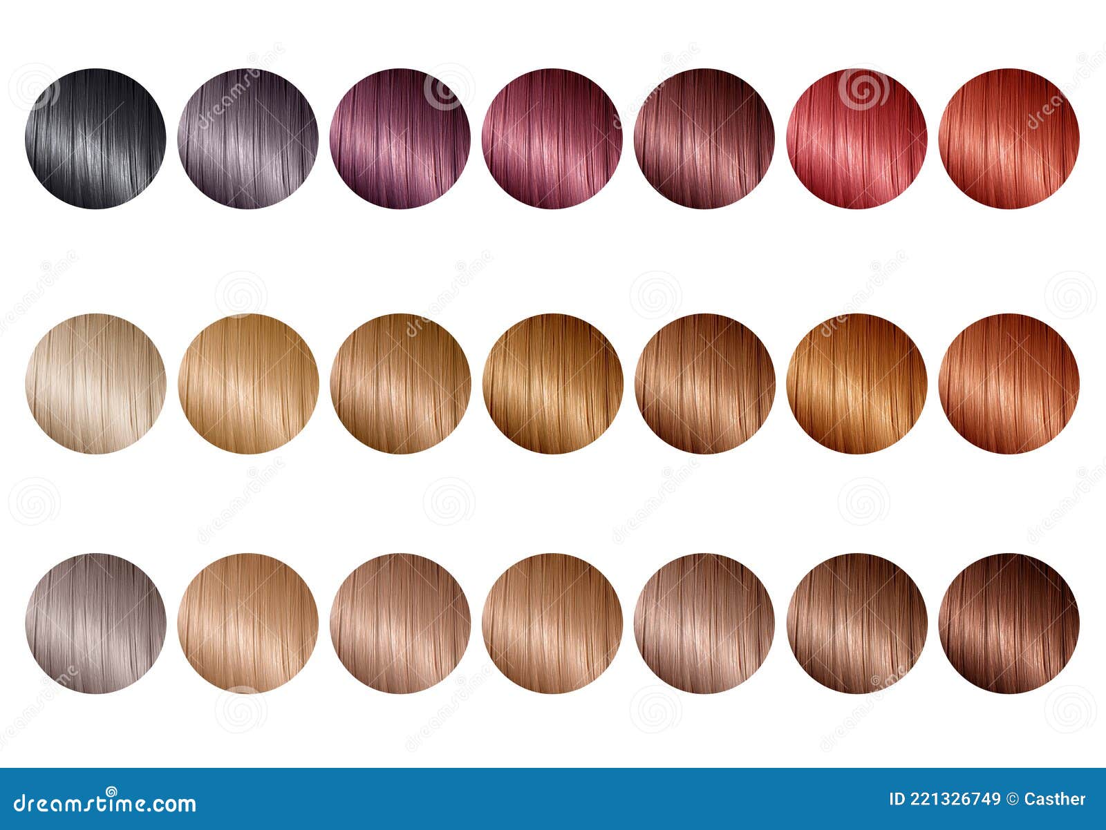 Hair colors palette. Tints. Dyed hair color sample Stock Photo