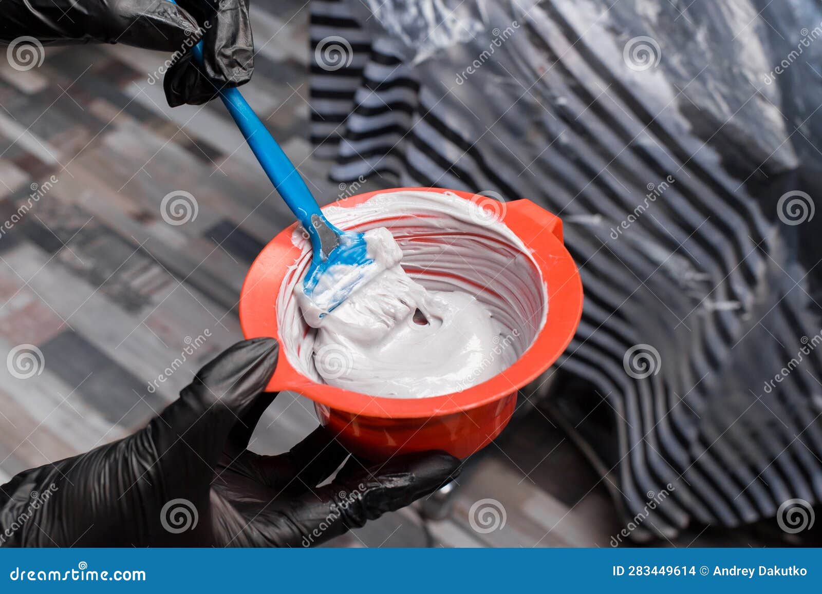 Hair Coloring Process Mixing Ingredients Brush Paint Container Dye