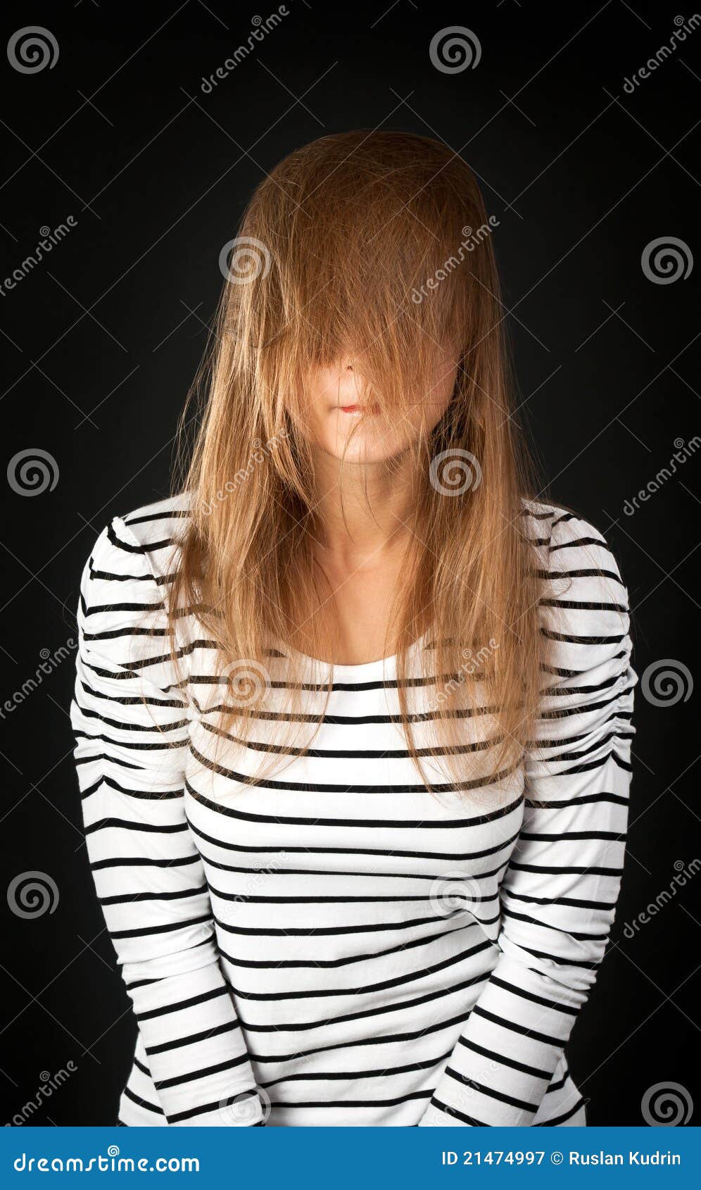  Hair  Covers  Her Face  With A Young Girl Stock Image Image 