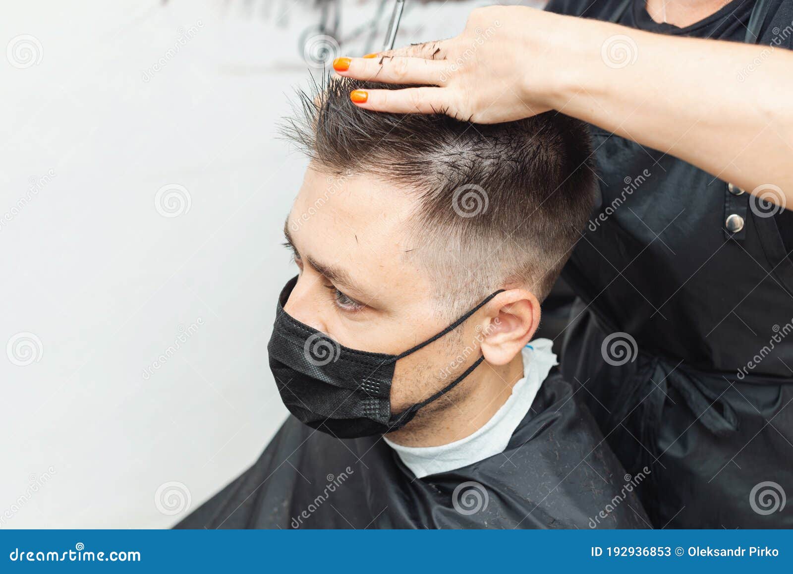 Hair Cutting during Pandemic. Client in Protective Face Mask during Hair Cut  Stock Image - Image of adult, lifestyle: 192936853