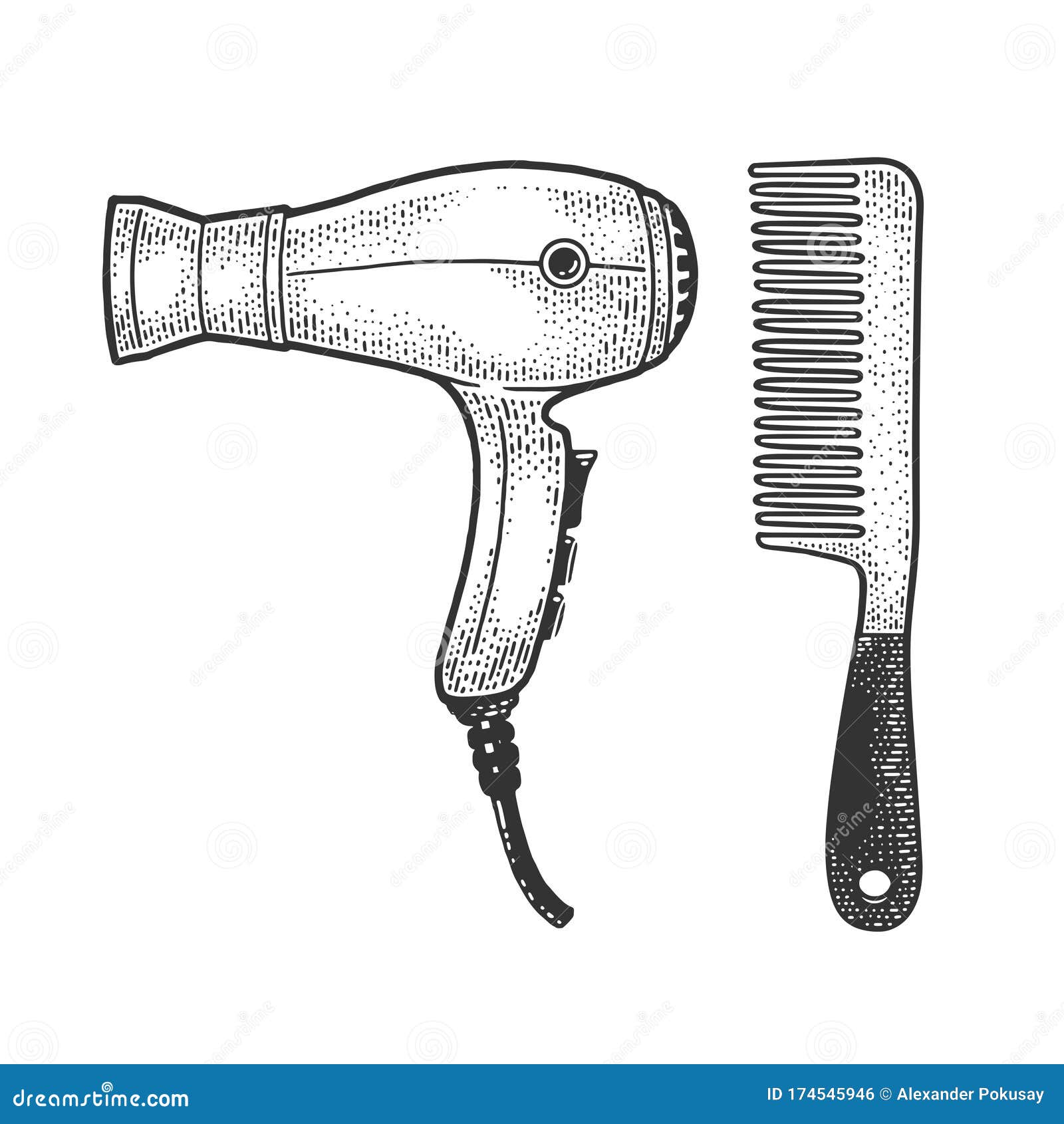 Hair Dryer and Comb Sketch Vector Illustration Stock Vector - Illustration  of style, drawing: 174545946