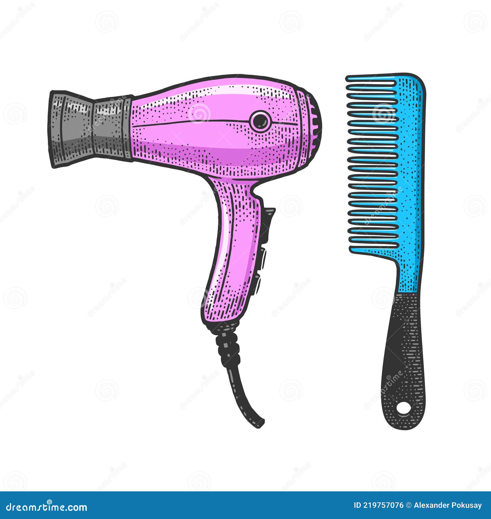 Watercolor one hairdryer blue color Royalty Free Vector