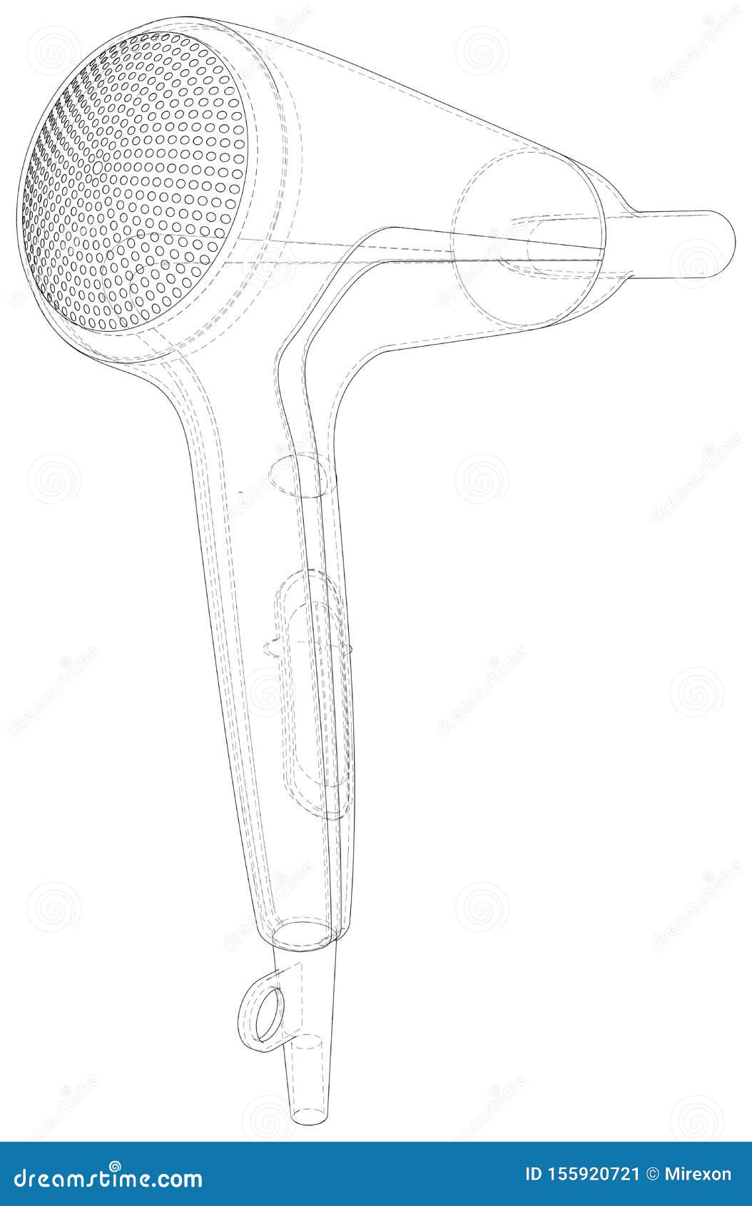 Hair Dryer Isolated on White. Technical Wireframe Stock Vector
