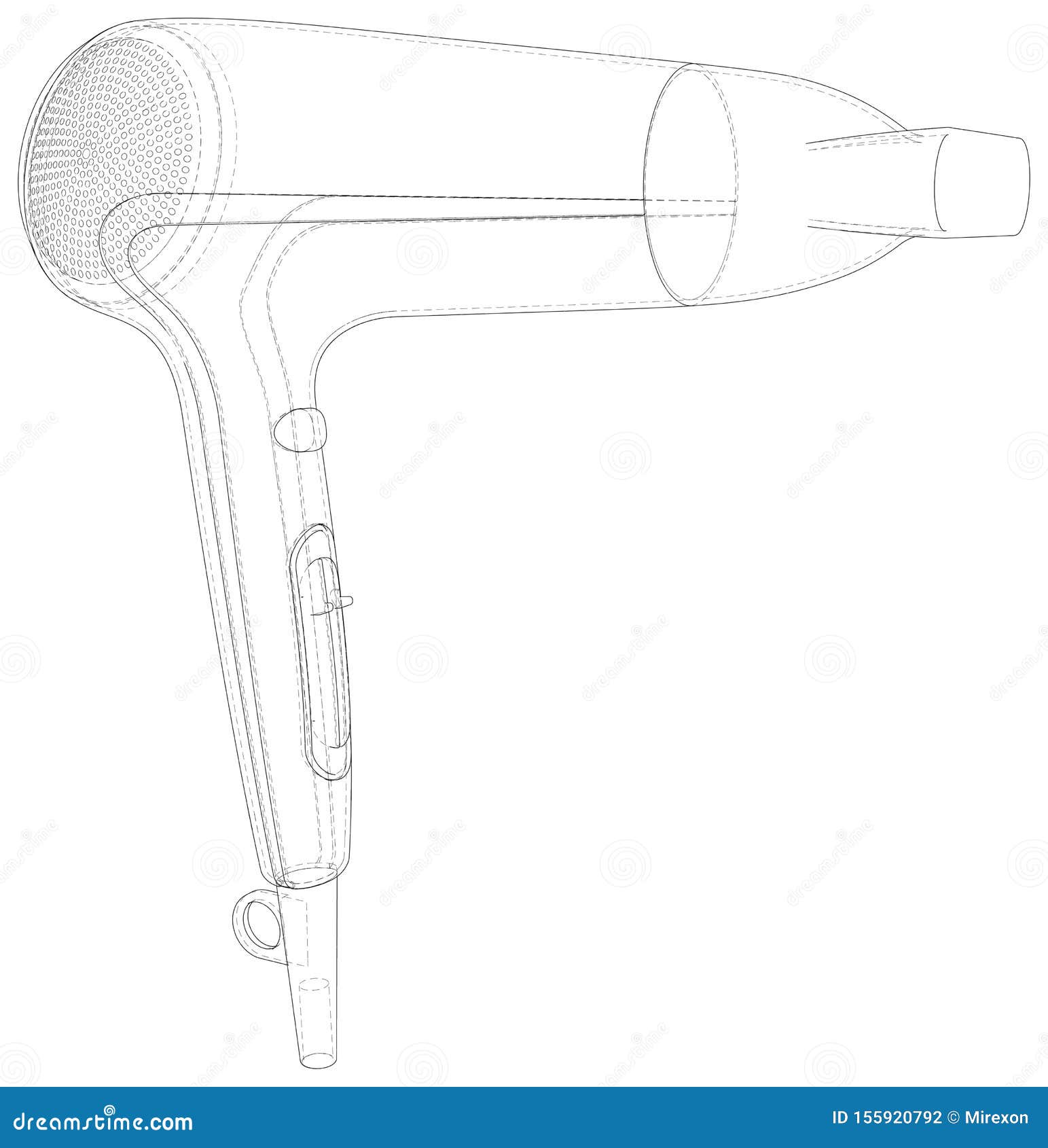 Hair Dryer. Technical Wireframe. Vector Rendering of 3d Stock Vector