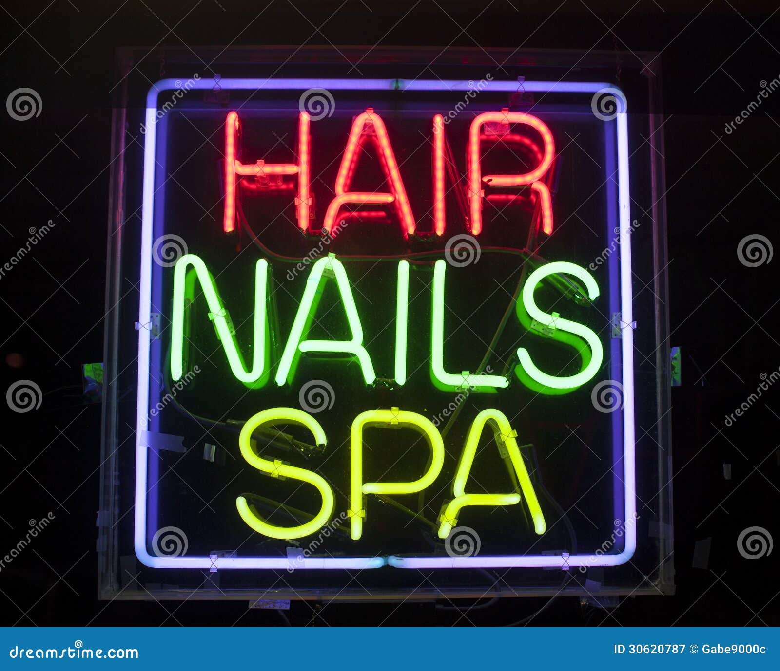 Hair,nails and Spa Neon Sign Stock Image - Image of advertising ...