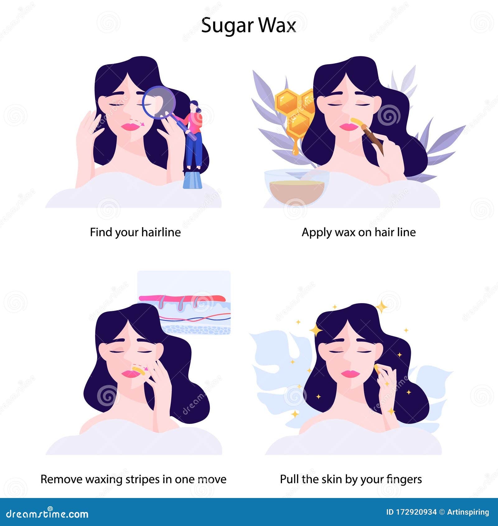 Hair Removal Tips for Women Set. How To Use Sugar Wax with Spatula Stock  Vector - Illustration of sugar, clean: 172920934