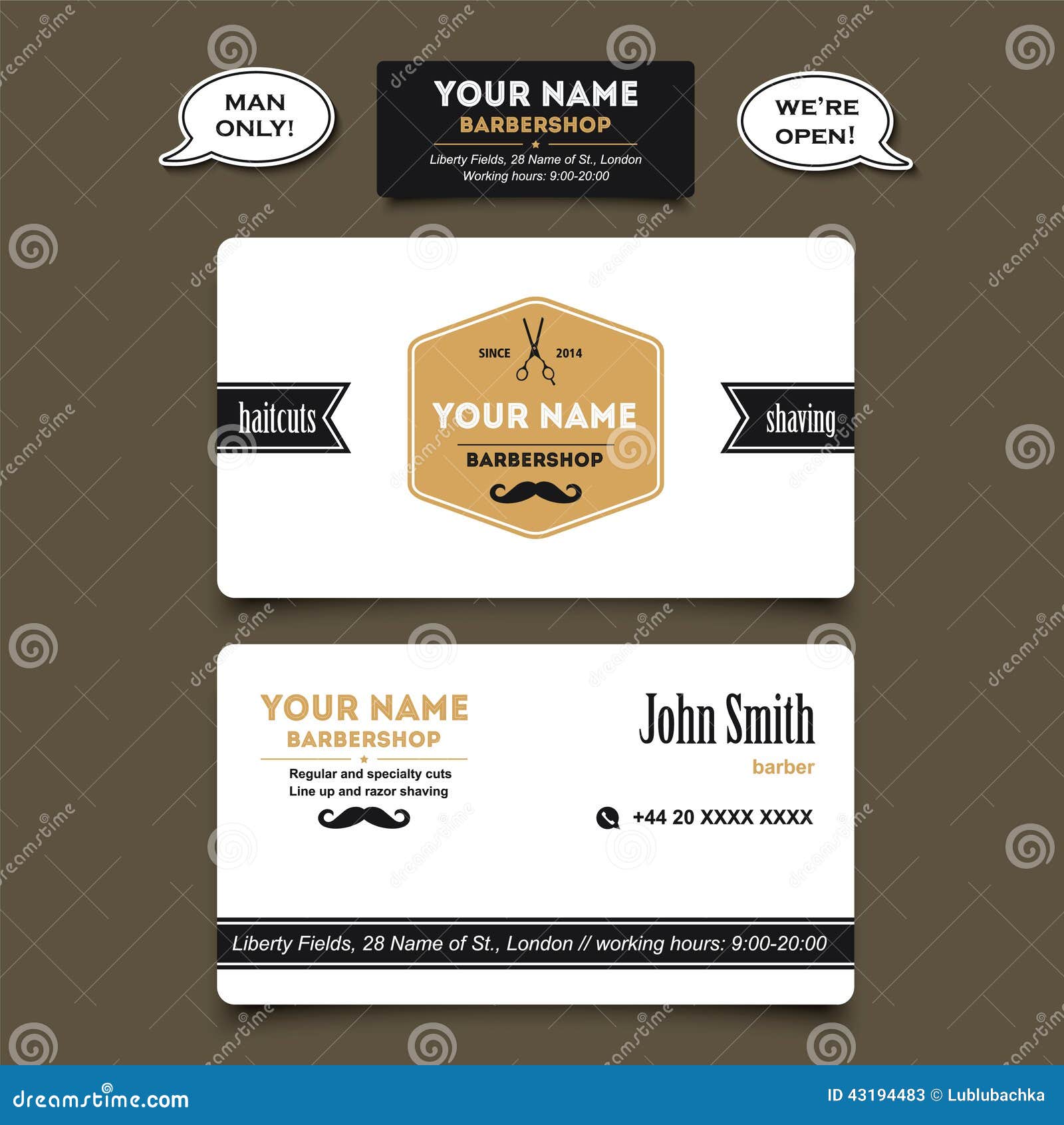 Hair Salon Barber Shop Business Card Design Template Stock Vector