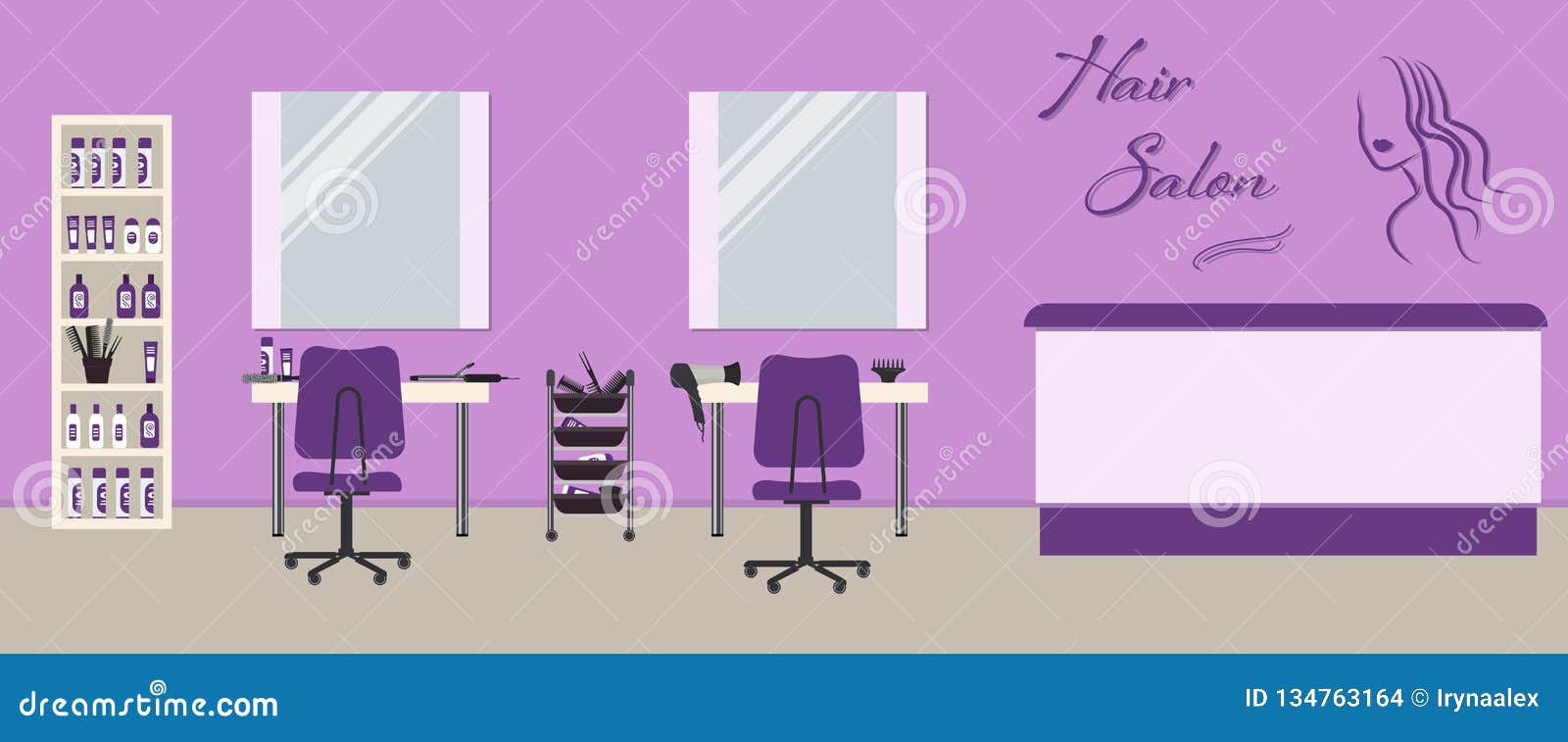 Hair Salon Interior in a Purple Color. Beauty Salon Stock Vector - Illustration of furniture, hairdresser: 134763164 Hair Salon Interior in a Purple Color. Beauty Salon Stock Vector - Illustration of furniture, hairdresser: 134763164