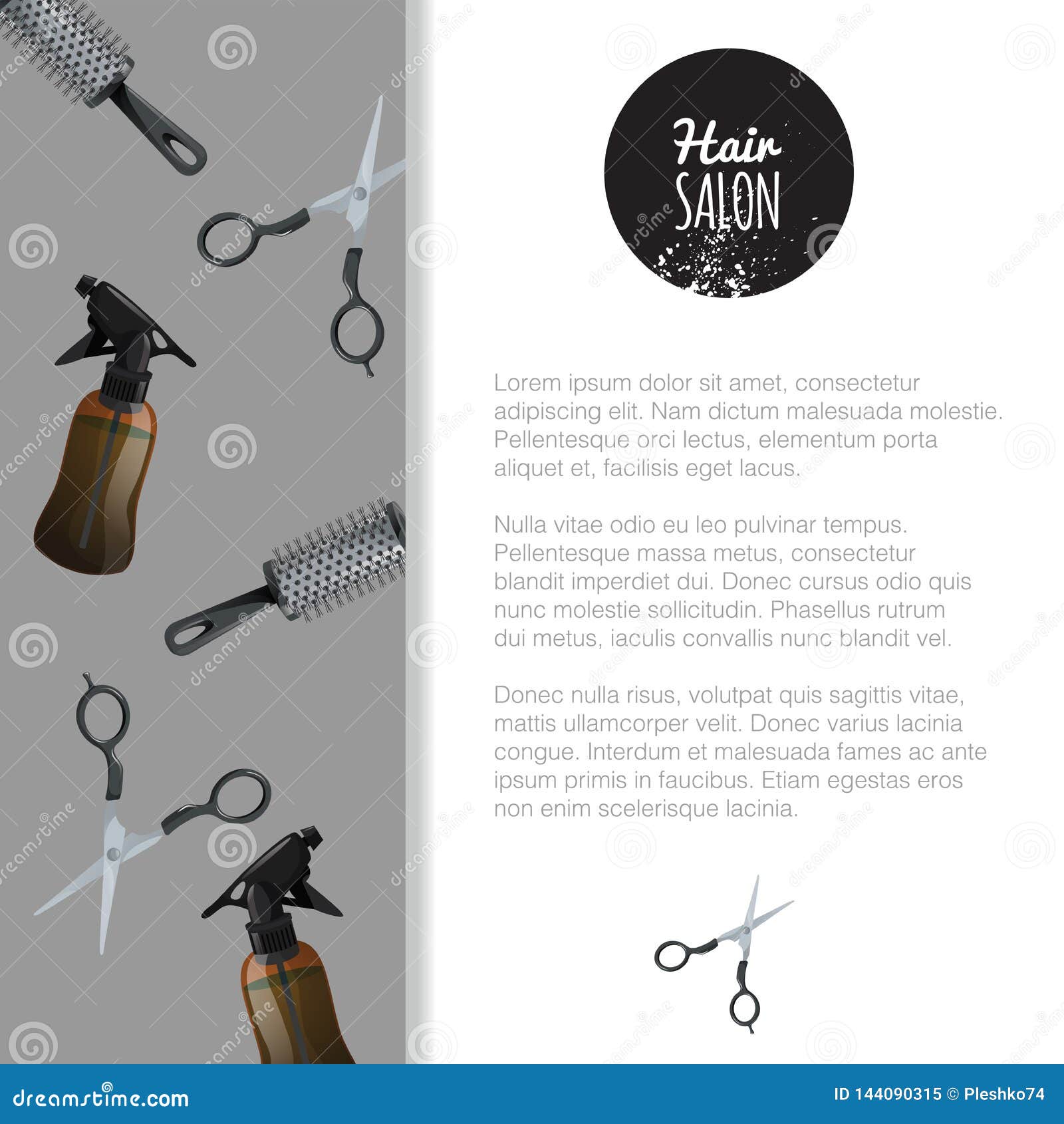 hair salon poster template. pattern with scissors, hair spray and cylinder metal hair comp. banner for barber shop. professional t