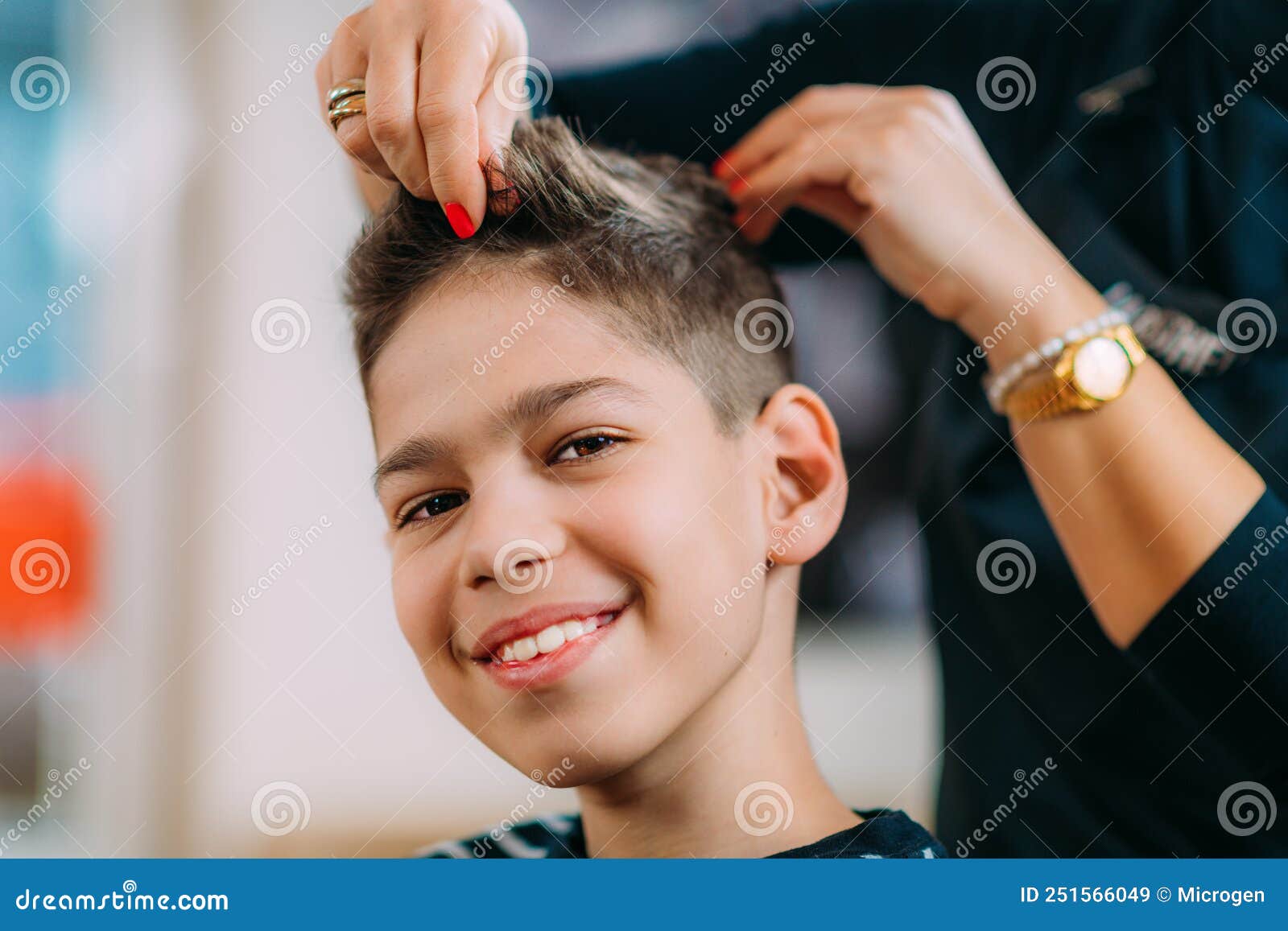 Hair Styling Boy in Salon stock image. Image of styling 251566049