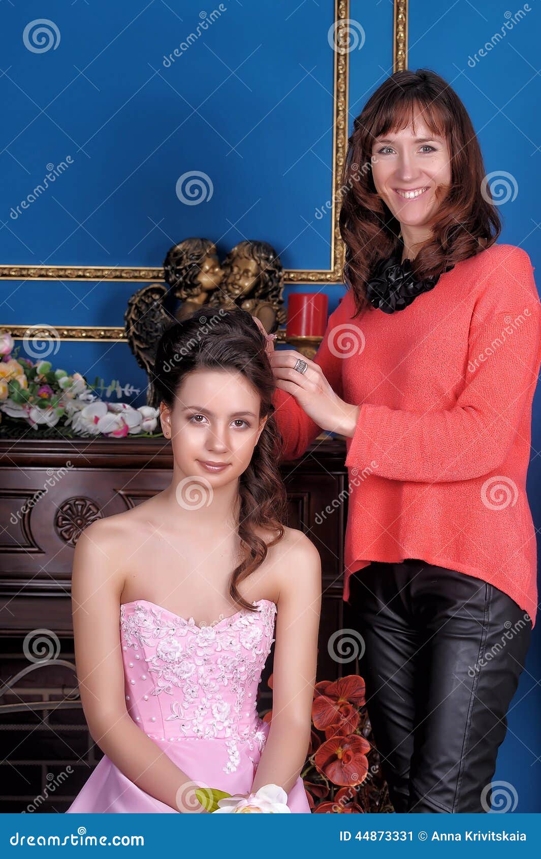 Hair Stylist Adjusts the Model Stock Image - Image of flowers, adult ...