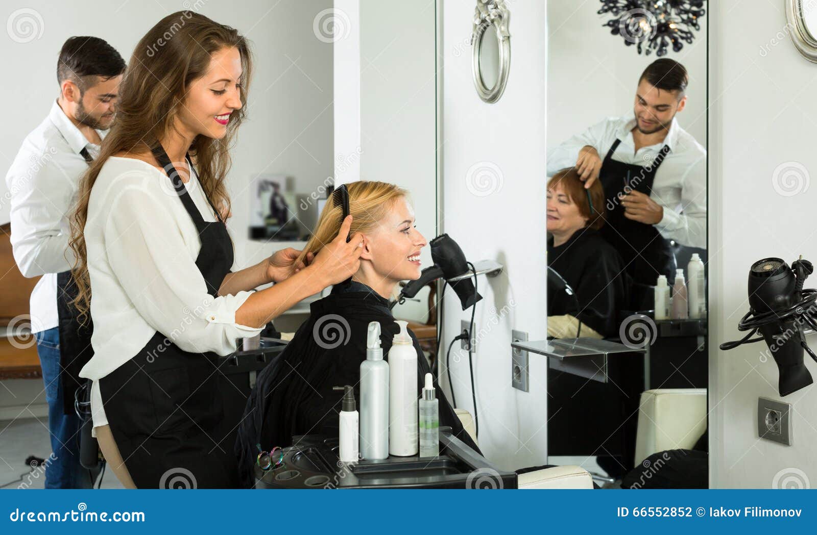 Hair Stylists Working in Salon Stock Photo Image of indoors, dressing