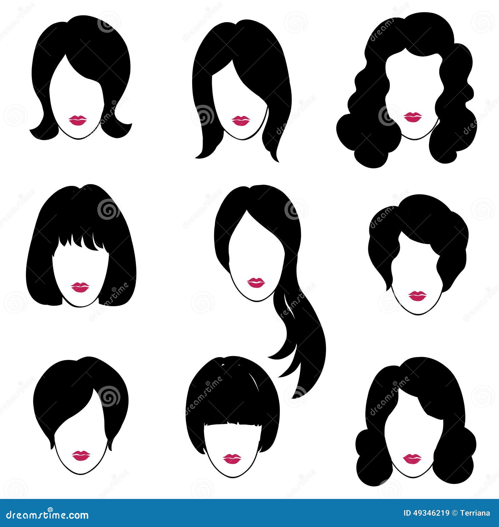 Hair Styly Set. Woman Profiles. Girl Silhouettes Collection Stock