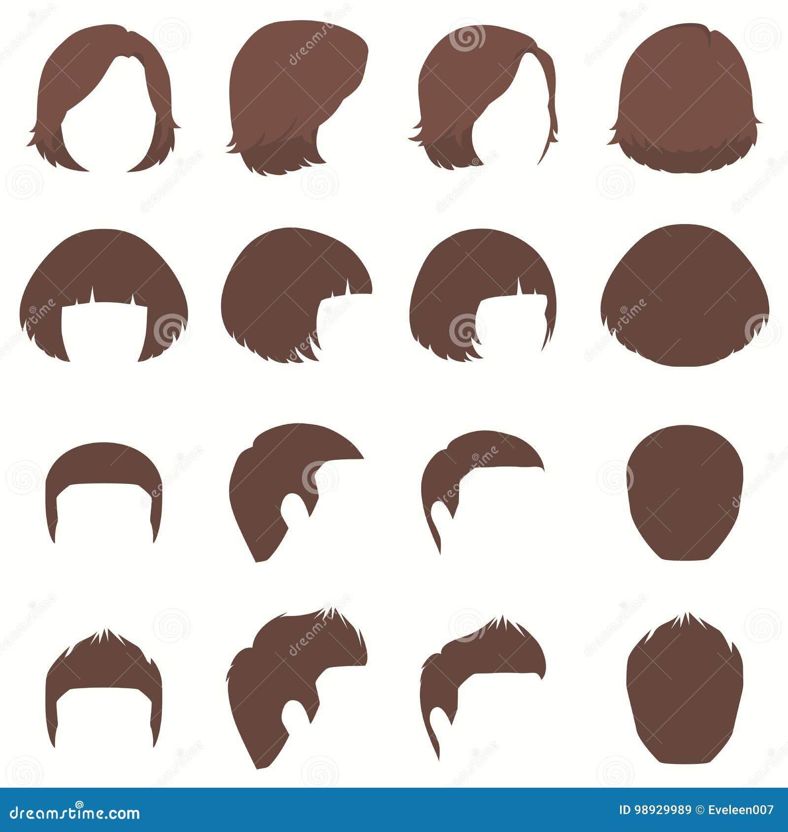 hair,  hairstyle silhouette, front back and side view