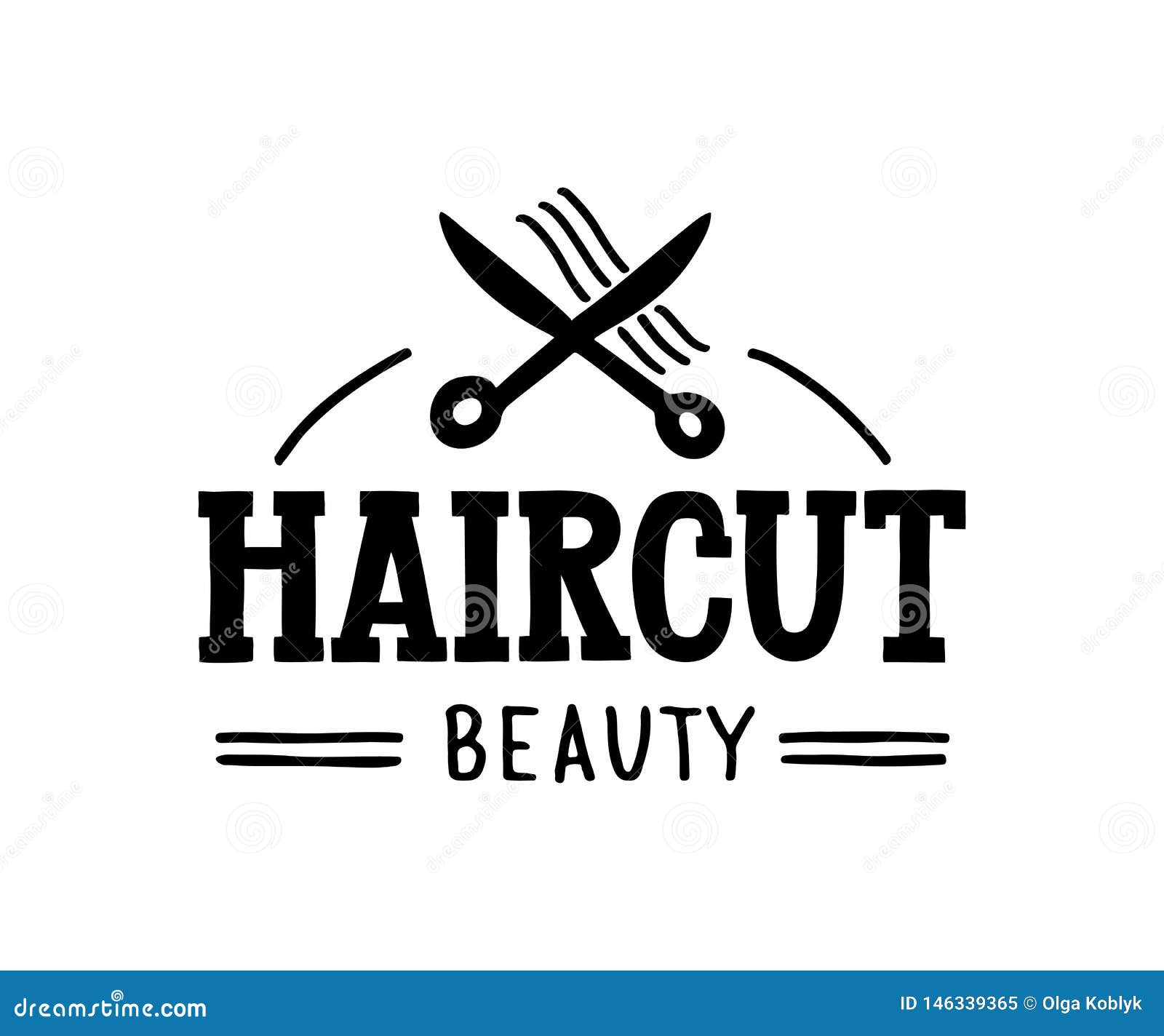 Haircut Beauty - Hand Drawn Logo for Hair and Beauty Salon with Scissors  and Hair Symbols. Stock Vector - Illustration of color, face: 146339365