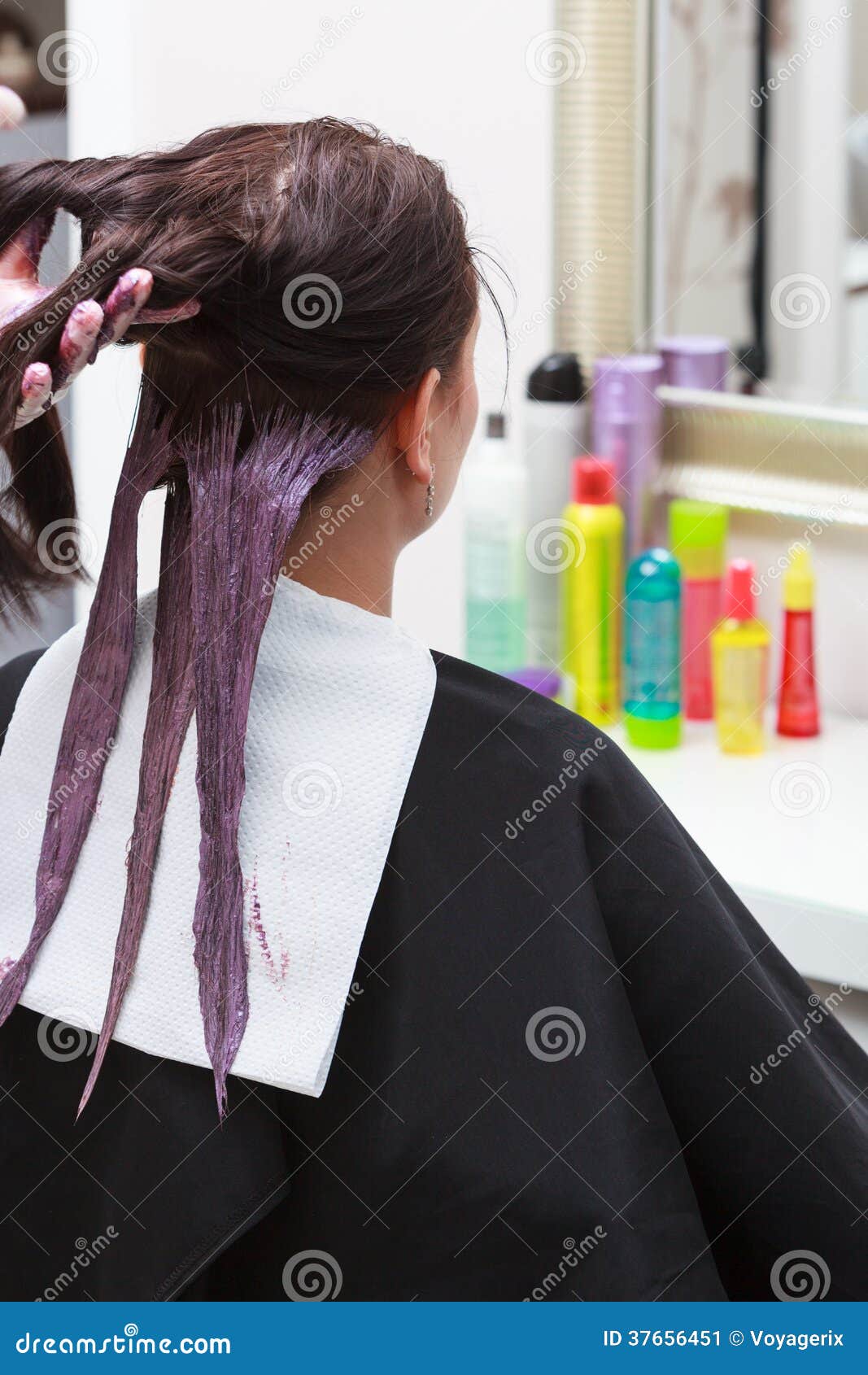 Hairdresser Applying Color Female Customer At Salon, Doing Hair Dye