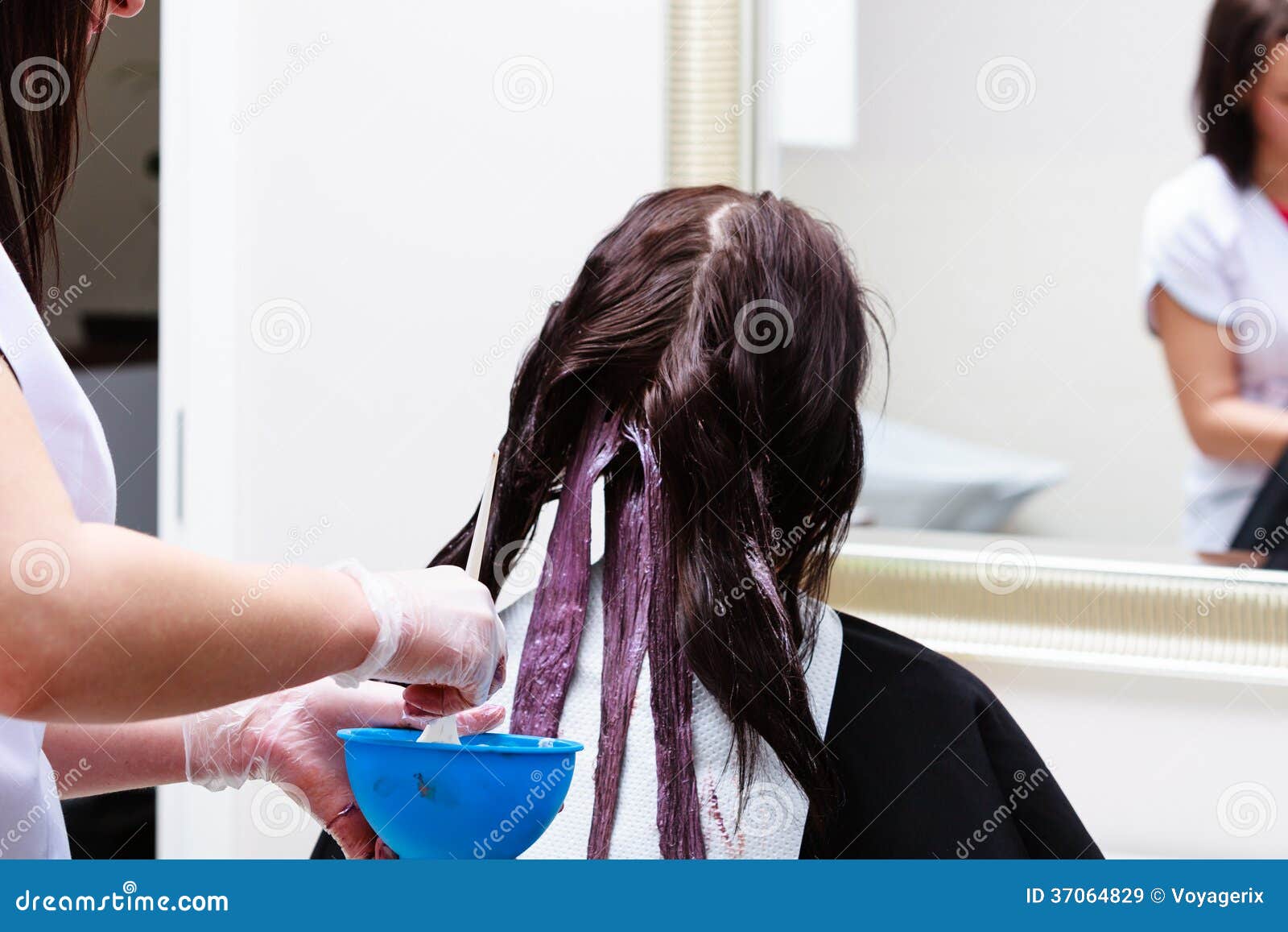 Hairdresser Applying Color Female Customer At Salon, Doing Hairdresser Applying Color Female Customer At Salon, Doing