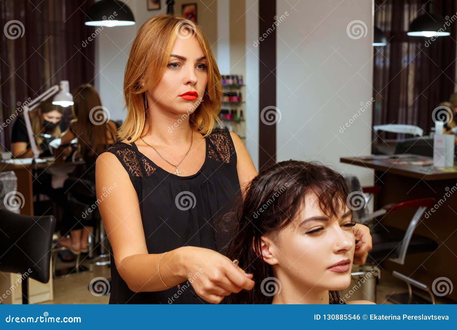 Hairdresser and Client in the Salon, Beauty Salon and Hair Care Stock