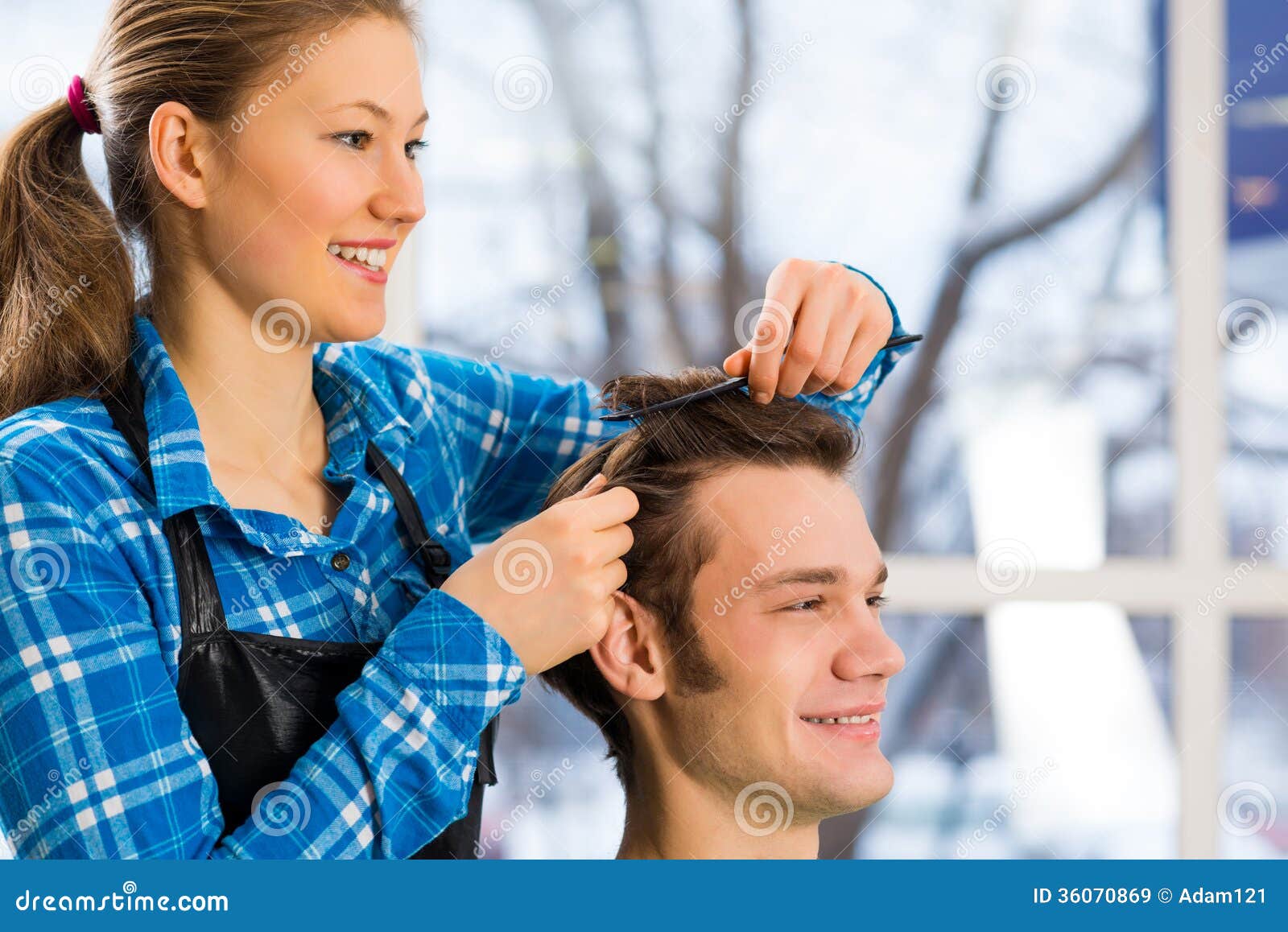Hairdresser and client stock image. Image of cutting - 36070869