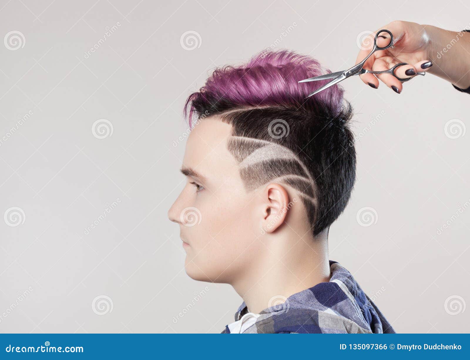 Hairdresser Cuts Hair Portrait Of A Beautiful Young Teenager With