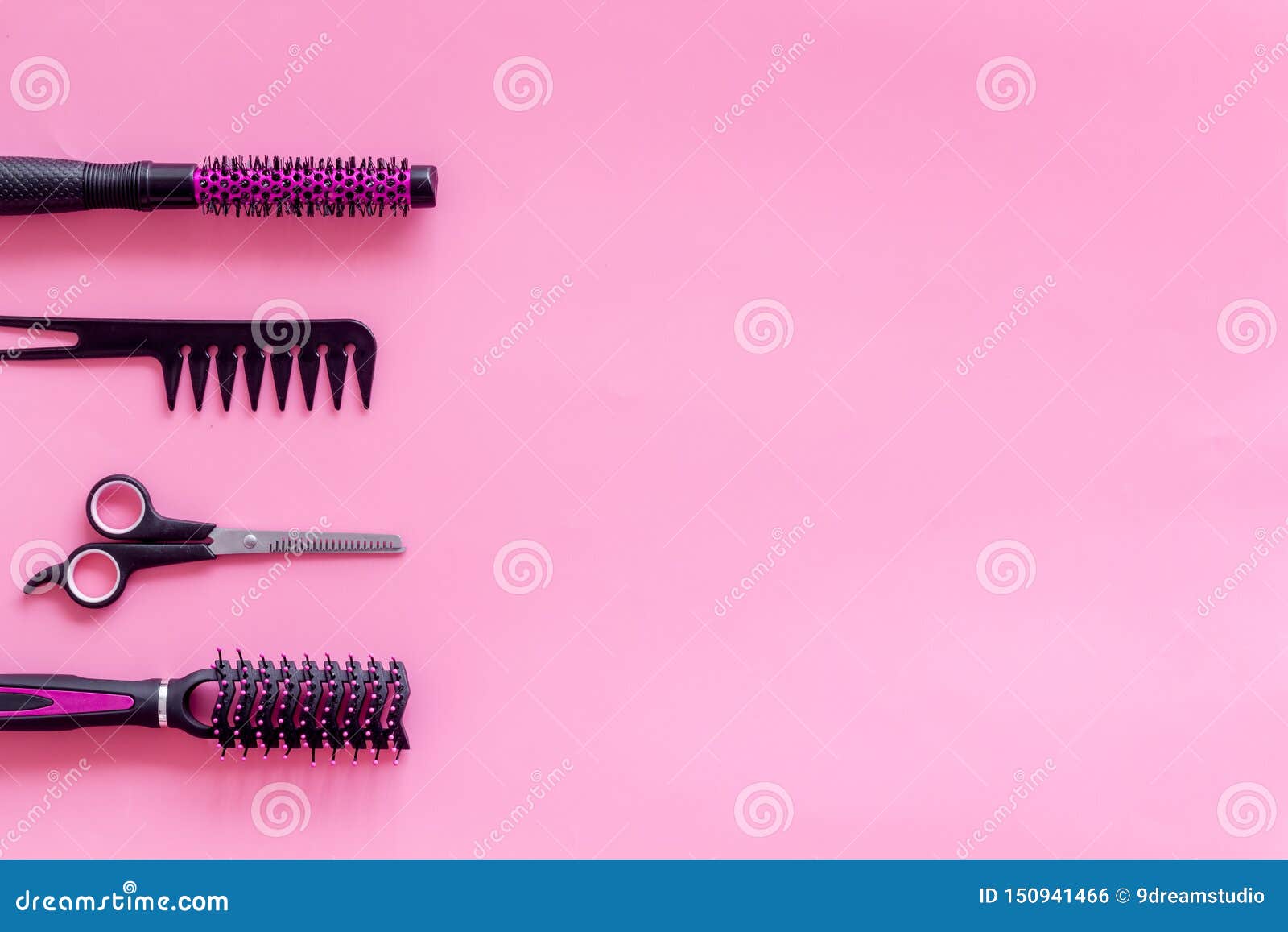 Hairdresser Equipment for Cutting Hair and Styling with Combs, Sciccors,  Brushes on Pink Background Top View Copyspace Stock Photo - Image of  profession, stylist: 150941466