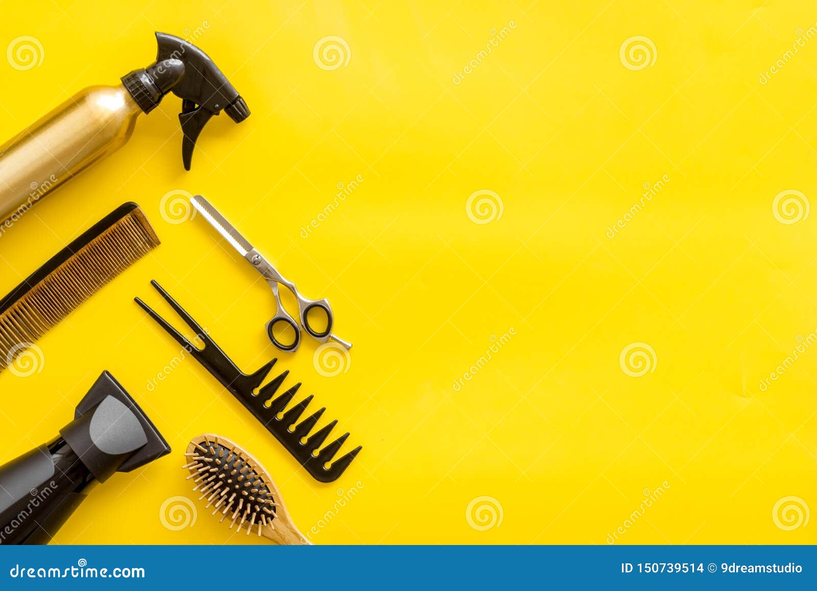 Hairdresser Equipment for Cutting Hair and Styling with Combs, Sciccors, Brushes on Yellow Background Top View Copyspace Stock Photo - Image of styling, professional: 150739514 Hairdresser Equipment for Cutting Hair and Styling with Combs, Sciccors, Brushes on Yellow Background Top View Copyspace Stock Photo - Image of styling, professional: 150739514