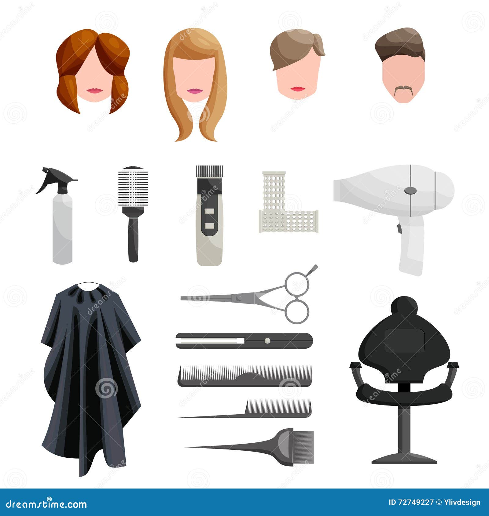 Hairdresser Icons Set, Cartoon Style Stock Vector - Illustration of