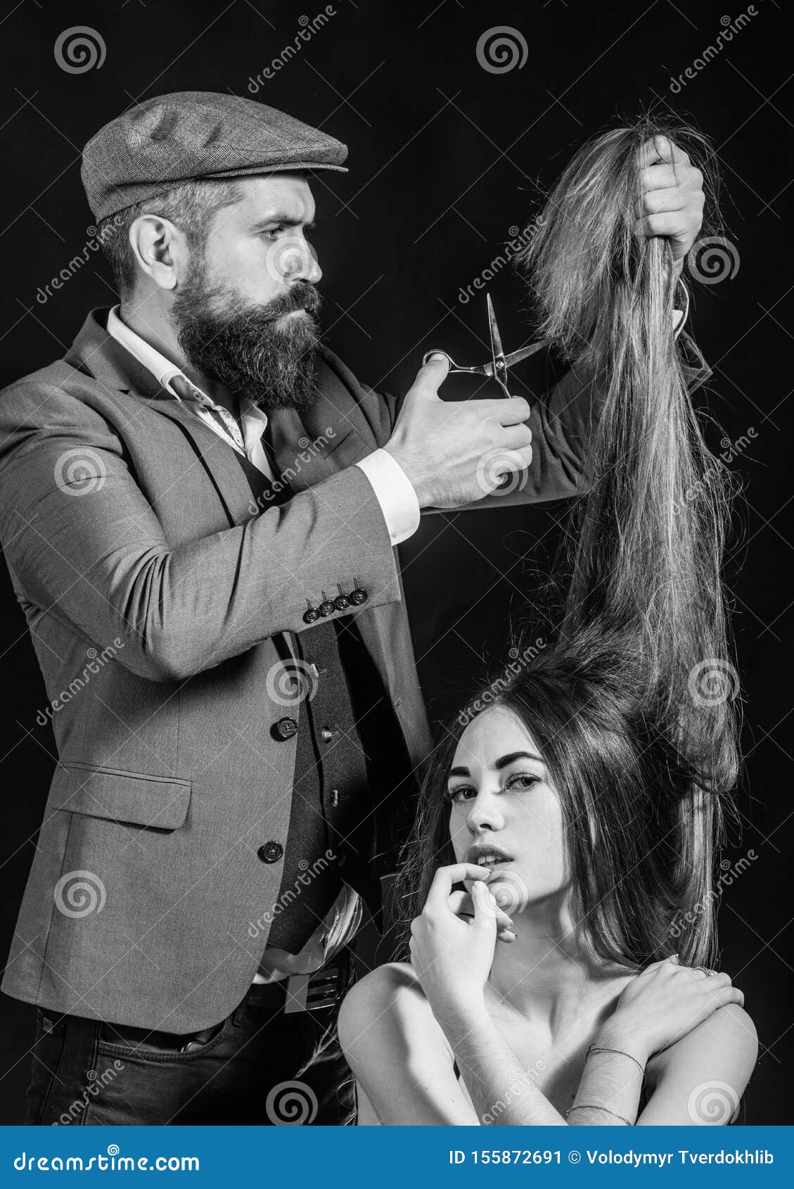 Hairdresser Make Fashion Hairstail. Beautiful Model with Very Long Hair ...