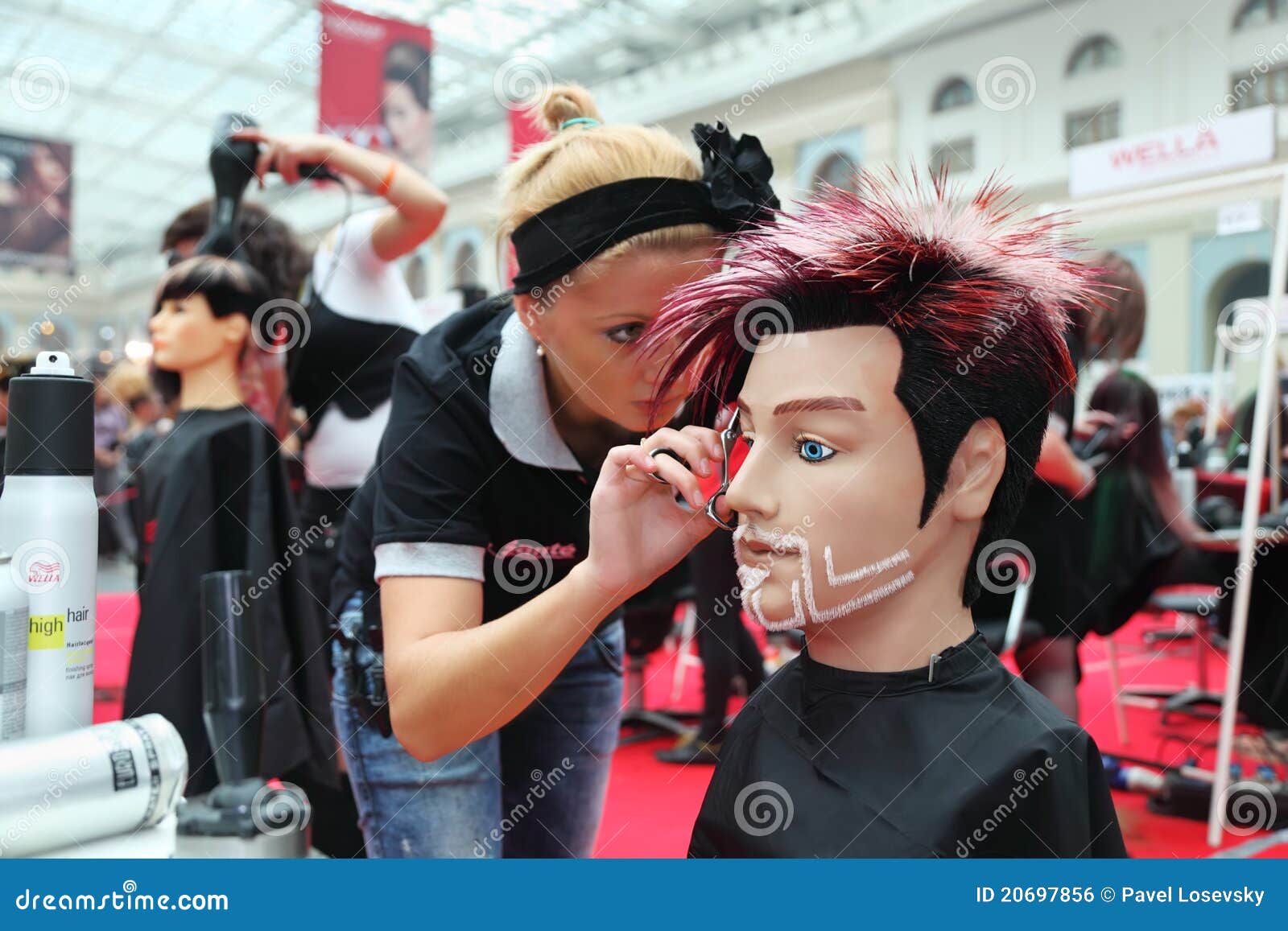 Hairdresser Makes Hairstyle For Manikin Editorial Photo 