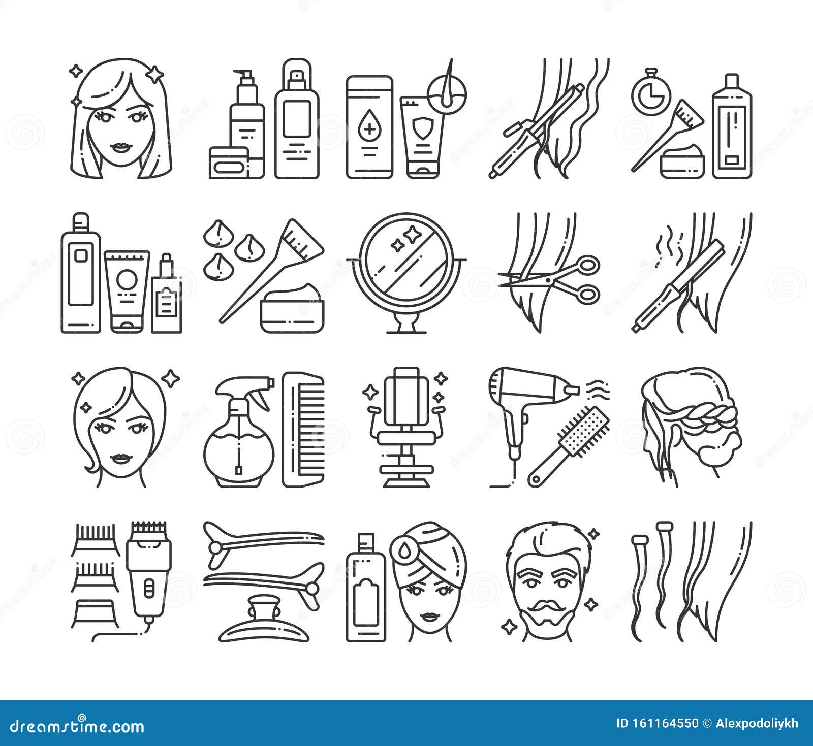 Hairdresser Service Line Icons Set Professional Hair Styling