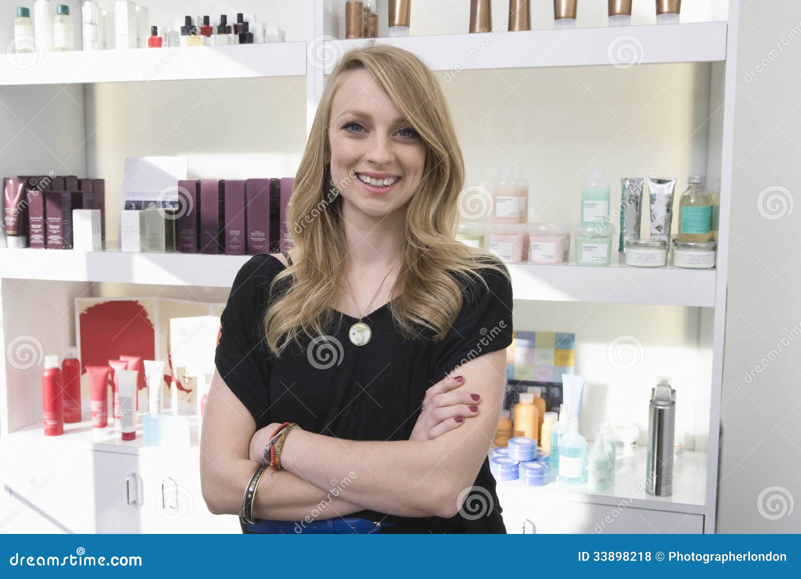 Hairdresser Standing Arms Crossed At Salon Stock Photo Image Of