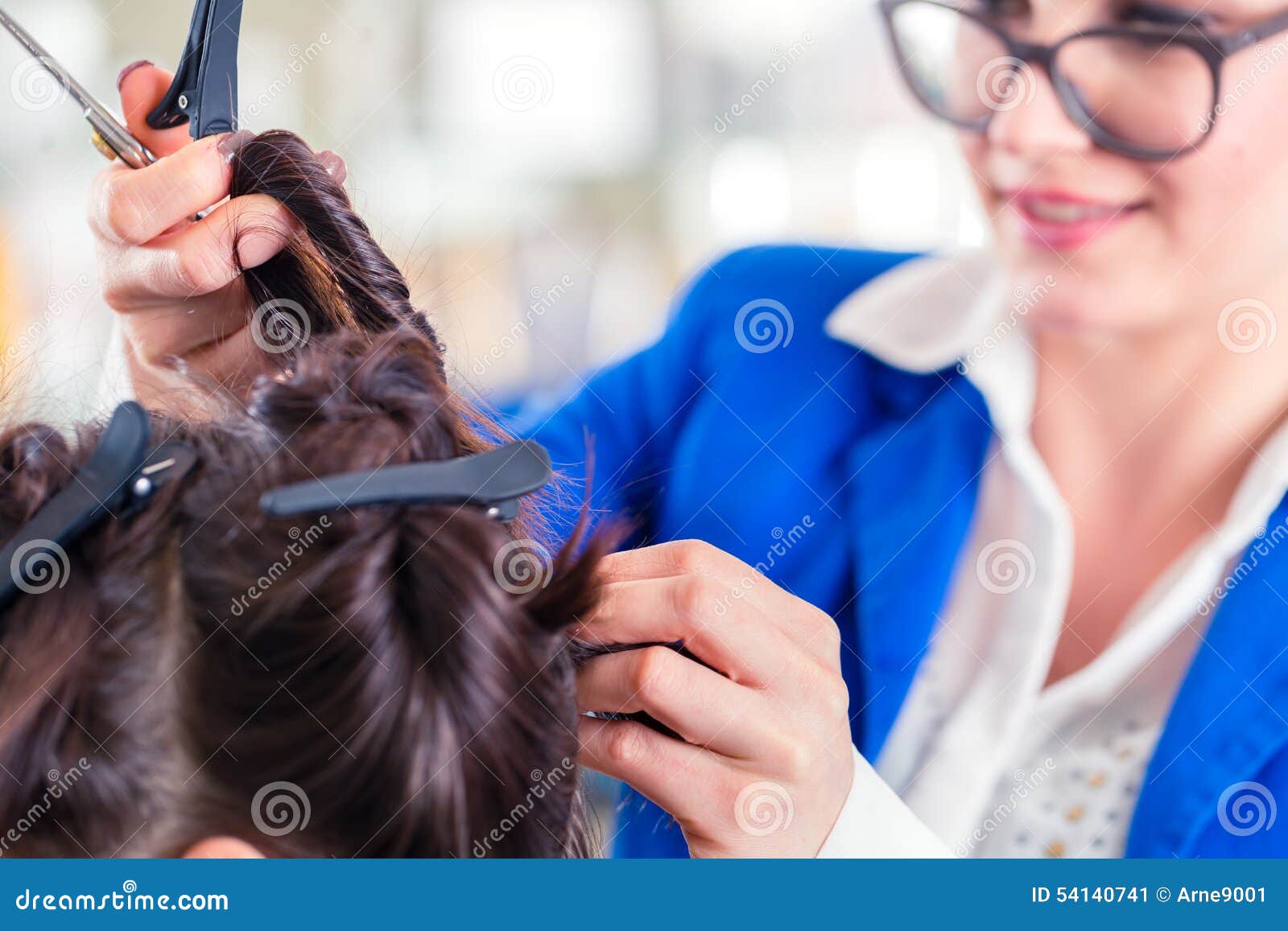 Hairdresser Styling Woman Hair In Shop Stock Image Image Of