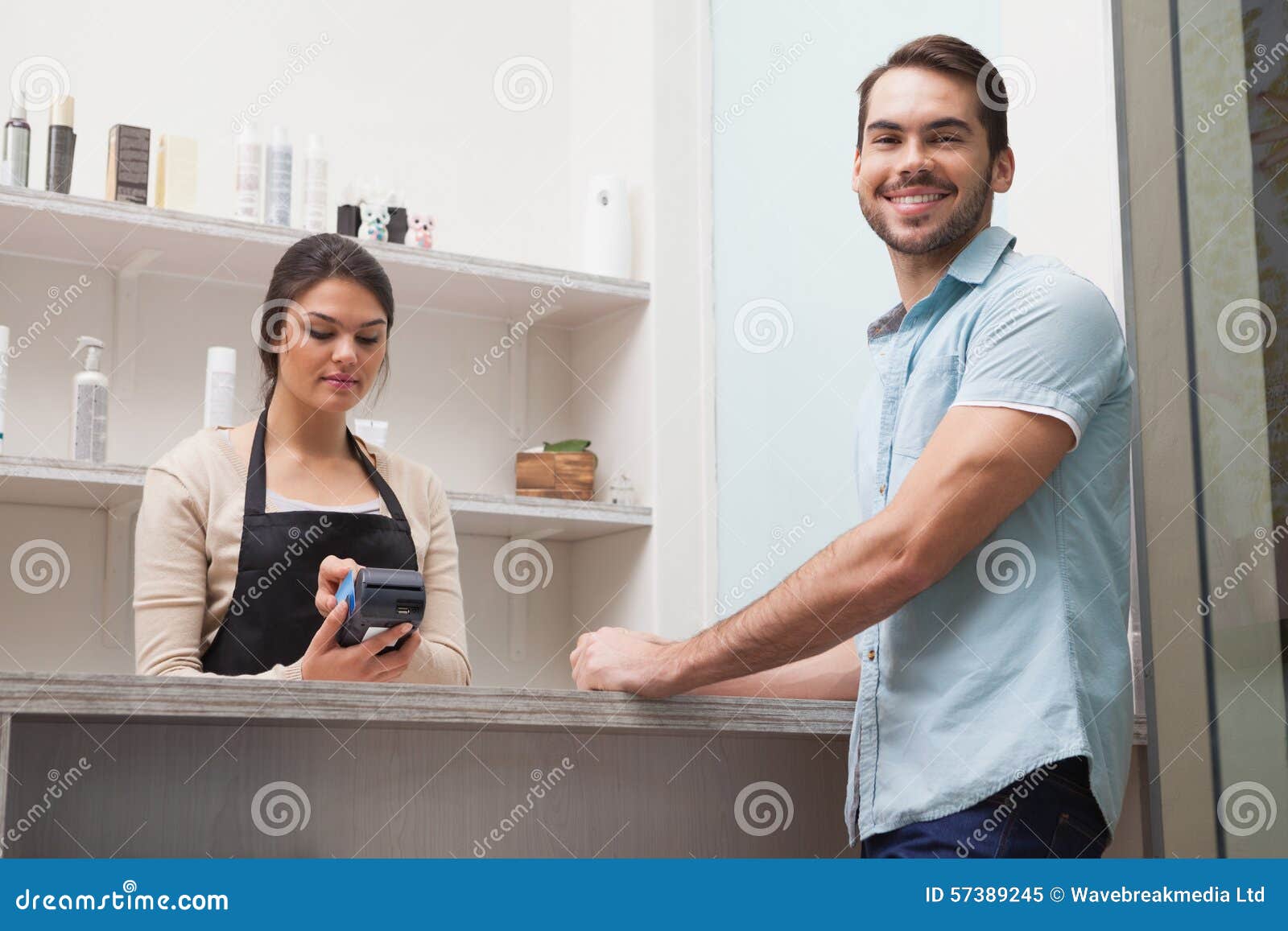 Hairdresser Using a Credit Card Stock Image Image of caucasian