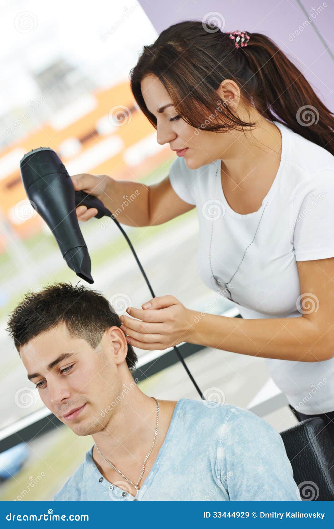 Premium Photo | Young man visiting barbershop hairdresser drying consumers  hair selfcare masculine beauty barb