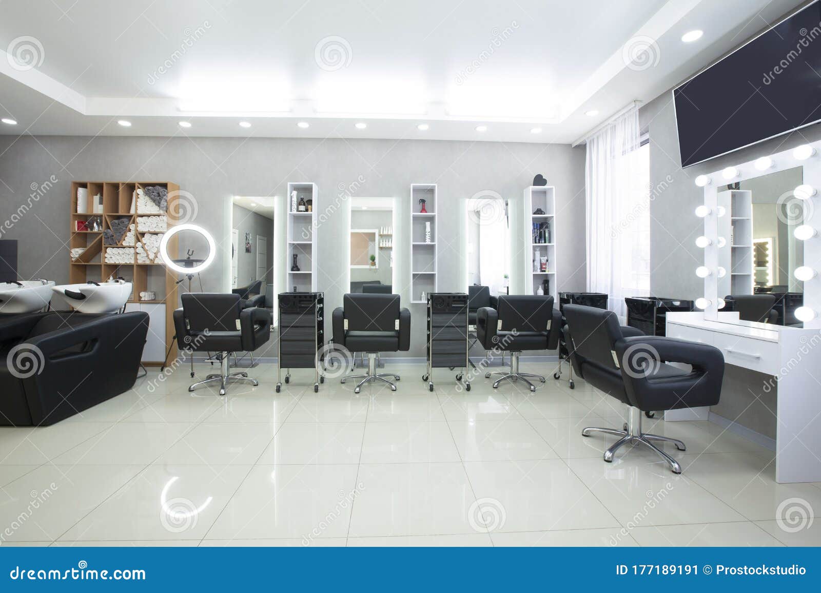 hairdressing procedures in luxe beauty salon, panorama