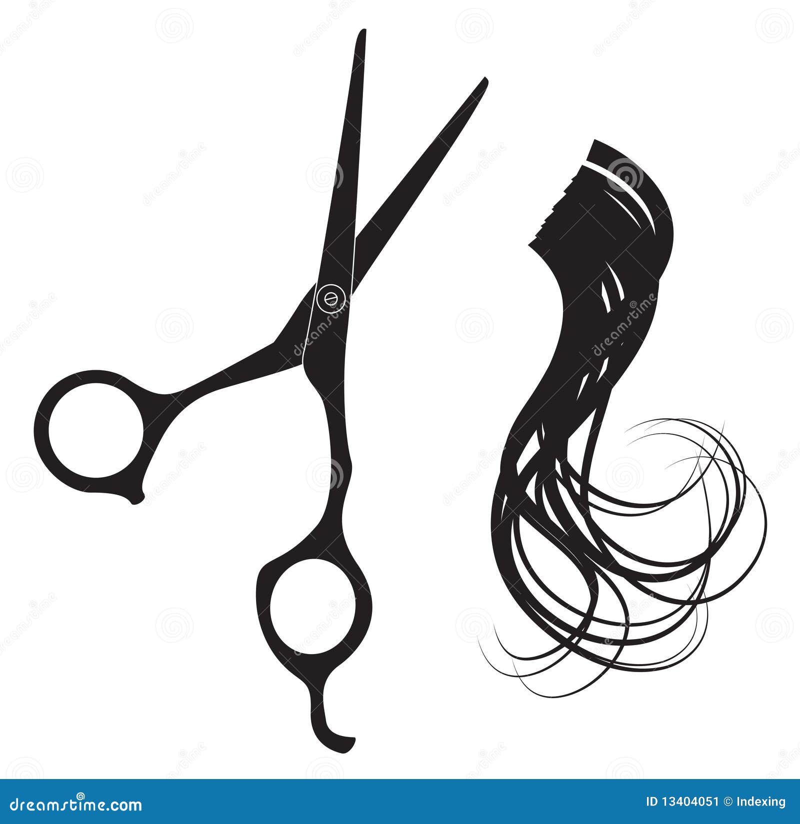 hairdressing scissors and a lock of curly hair