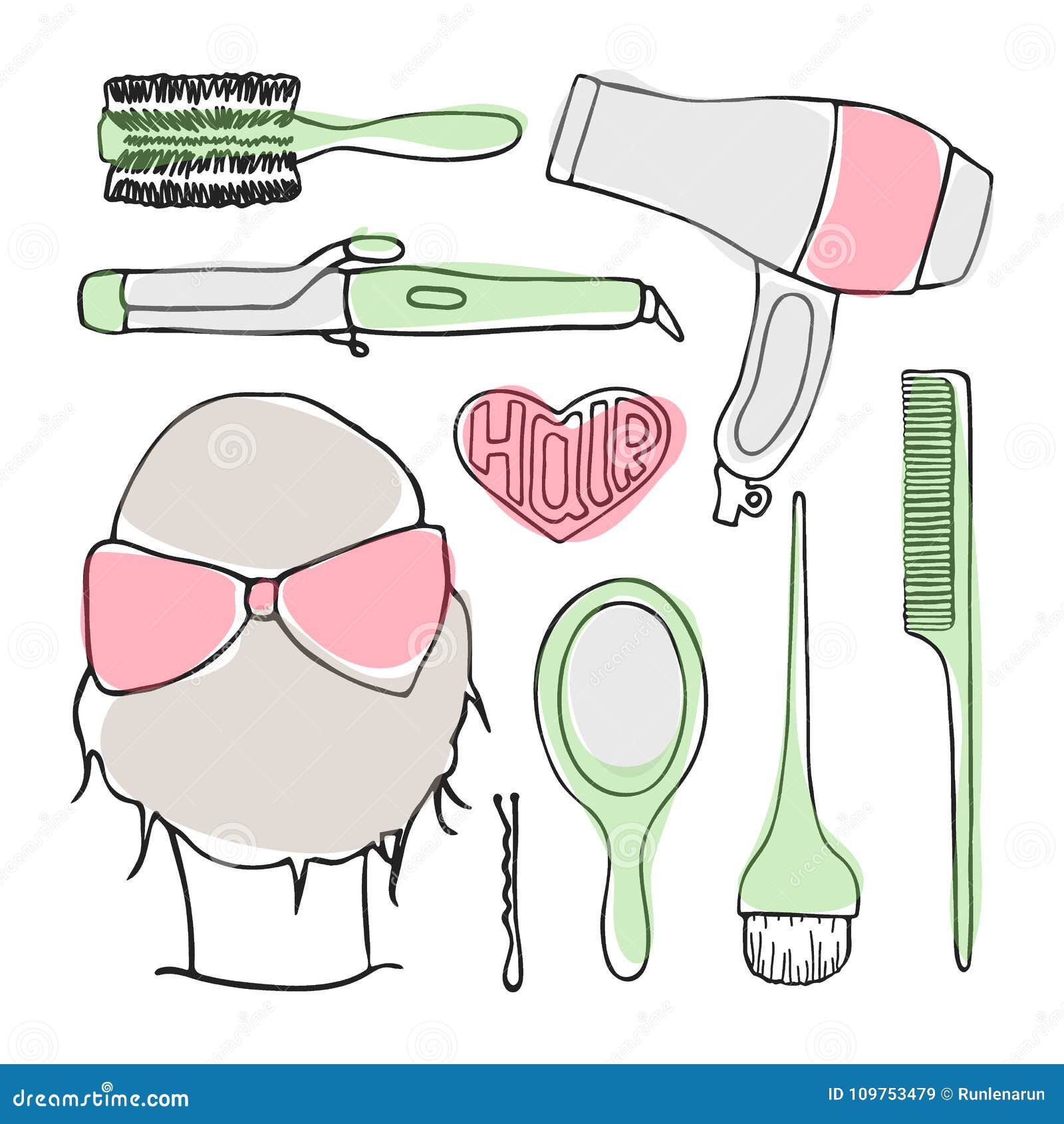 Hairdressing Tools Doodle Vector Set Stock Illustration - Illustration