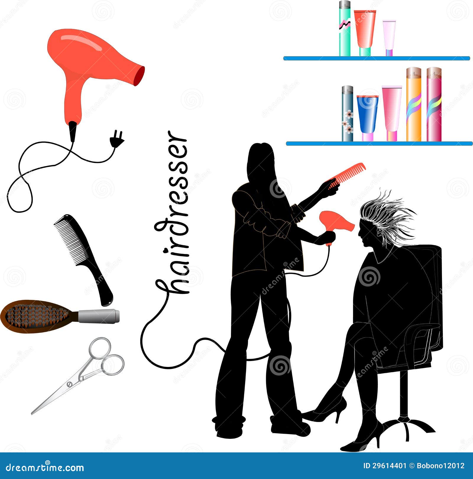 Hairdressing, Tools and Equipment Stock Vector Illustration of